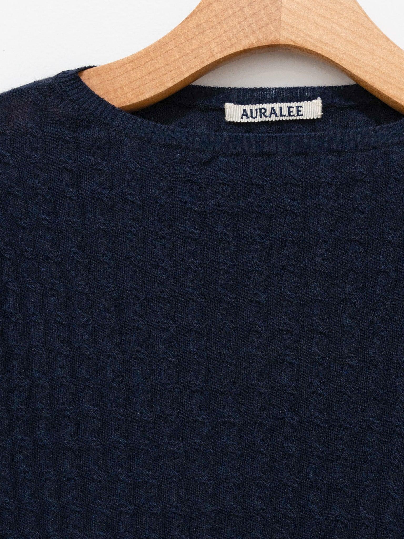 Namu Shop - Auralee Washable Cashmere Silk Cable Knit Pullover - Dark Navy