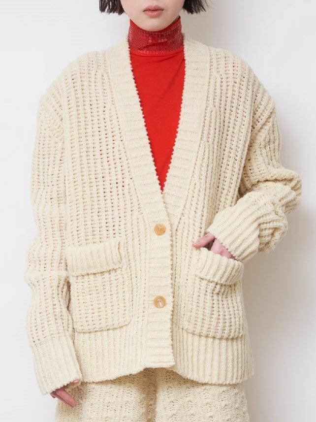 Namu Shop - Babaco Chenille Yarn Cardigan - Ivory