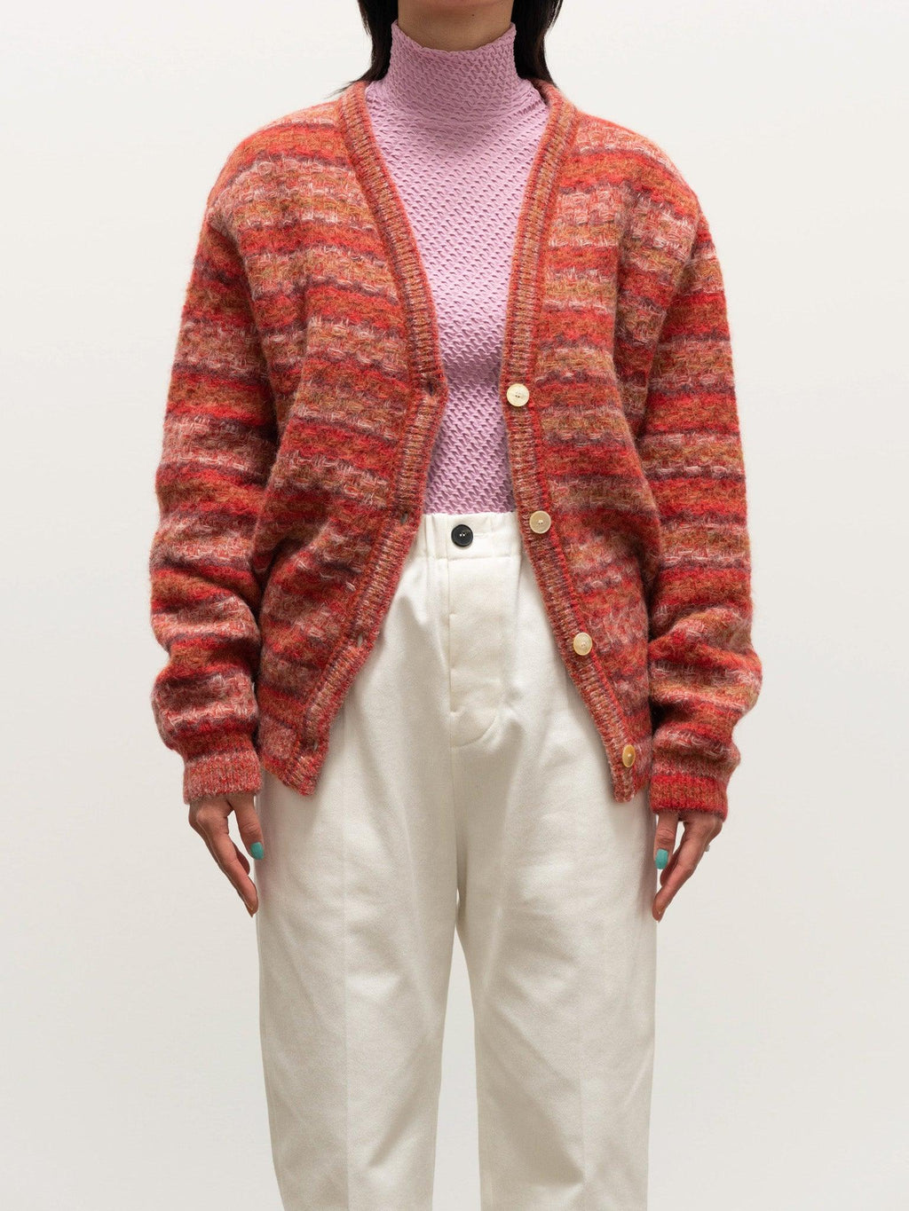 Namu Shop - Babaco Space Dyed Basket Check Cardigan - Brick Red