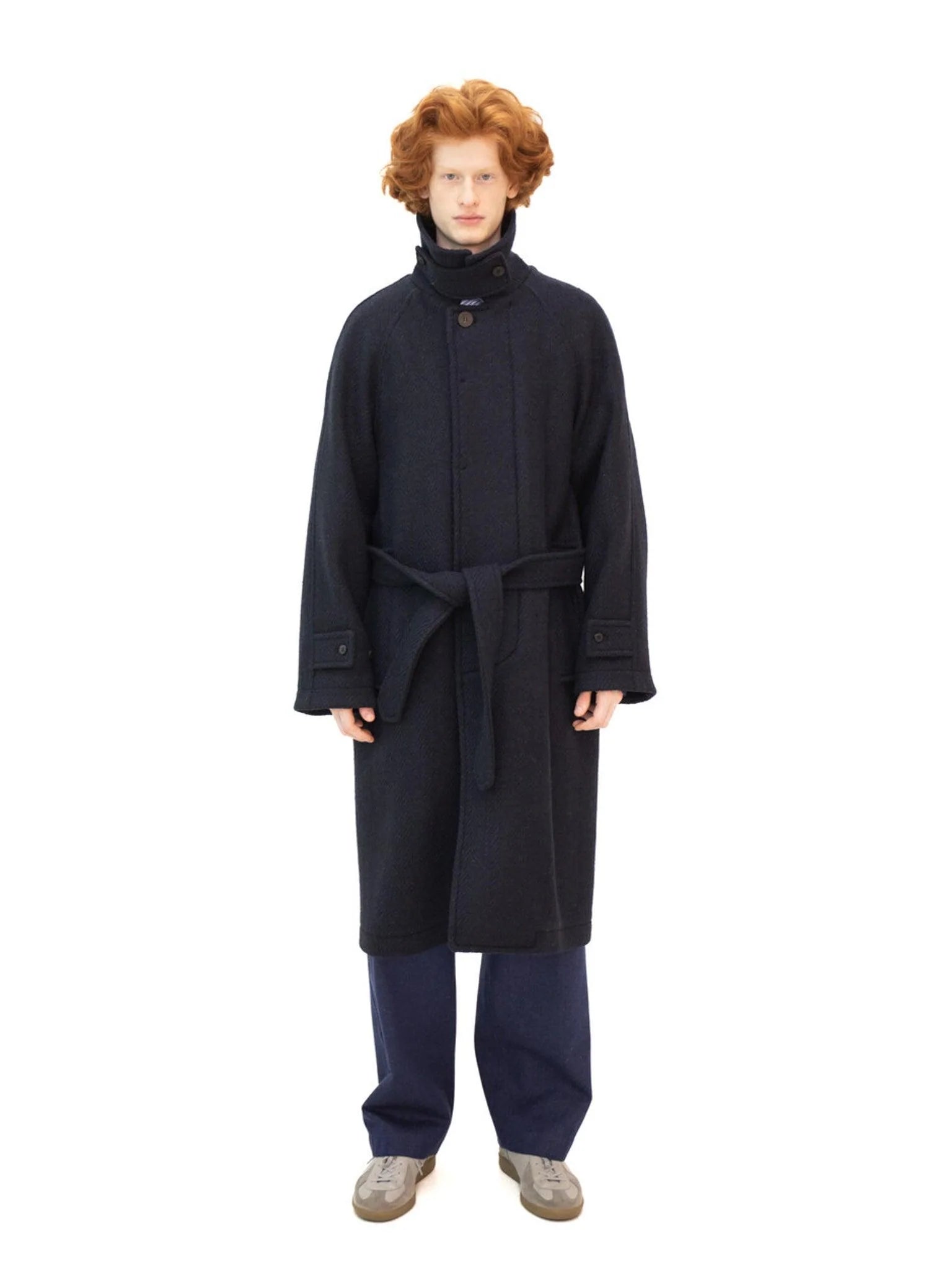Namu Shop - Document Donegal Tweed Oversized Balmacaan Coat - Navy