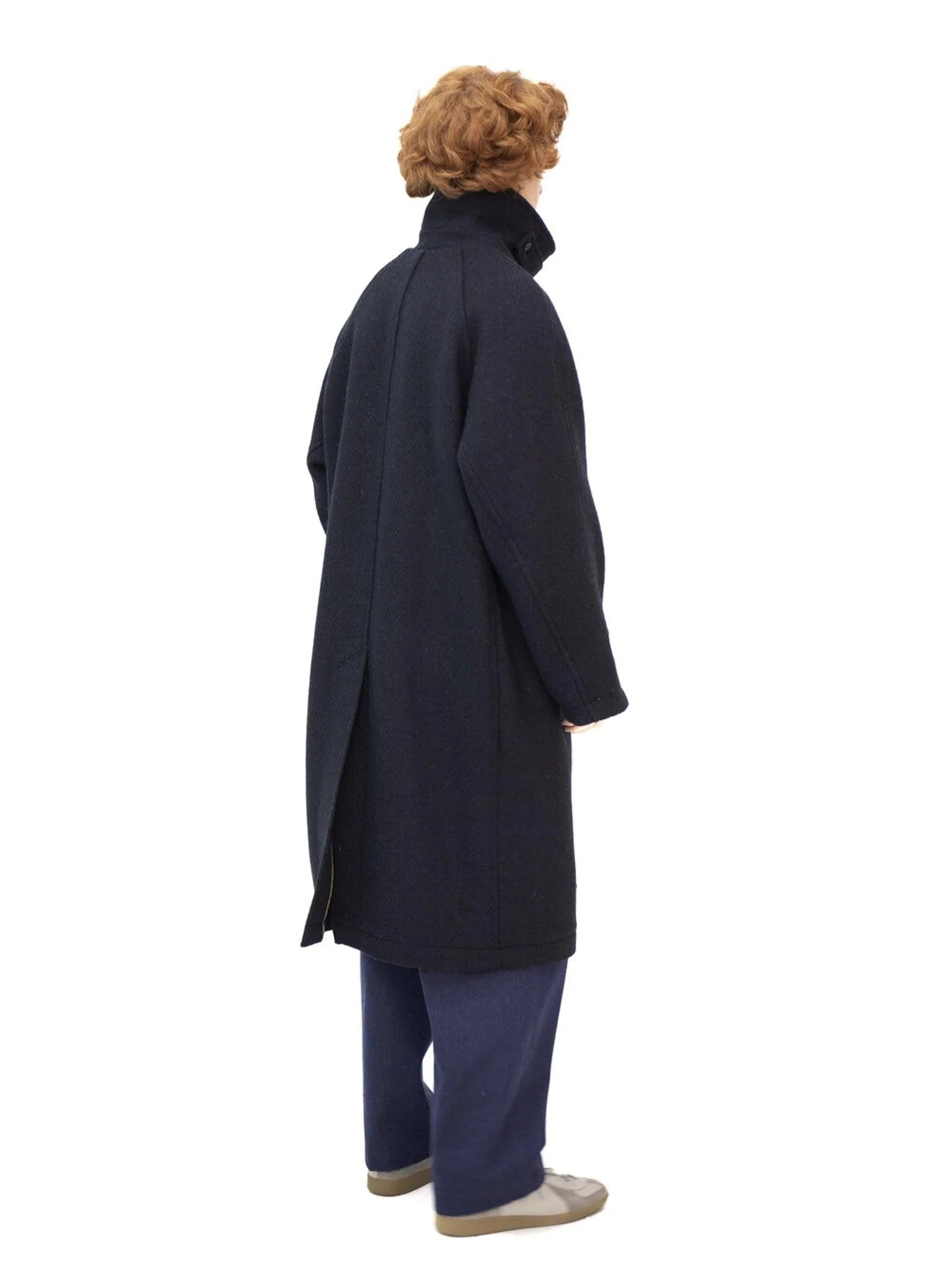 Namu Shop - Document Donegal Tweed Oversized Balmacaan Coat - Navy