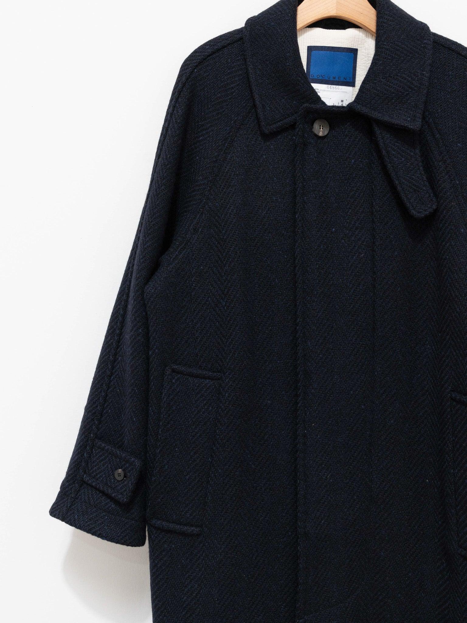 Namu Shop - Document Donegal Tweed Oversized Balmacaan Coat - Navy