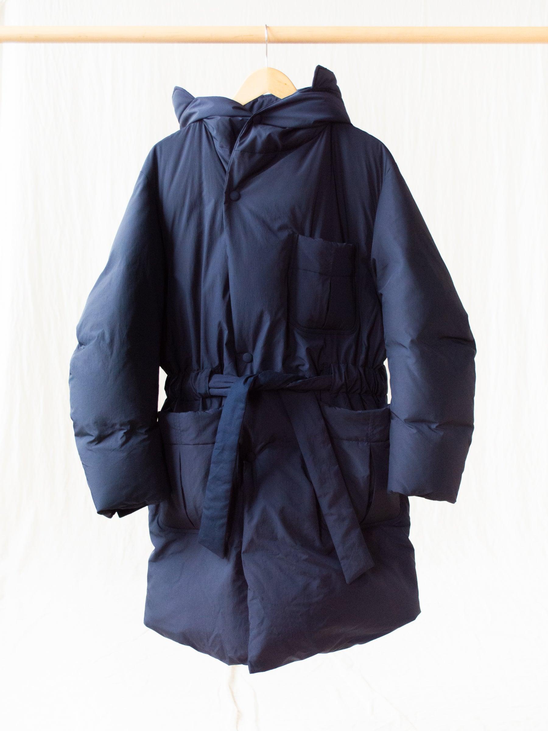 Namu Shop - Document Down Robe Hooded Coat - Navy