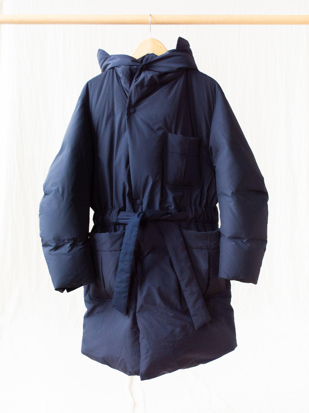Namu Shop - Document Down Robe Hooded Coat - Navy