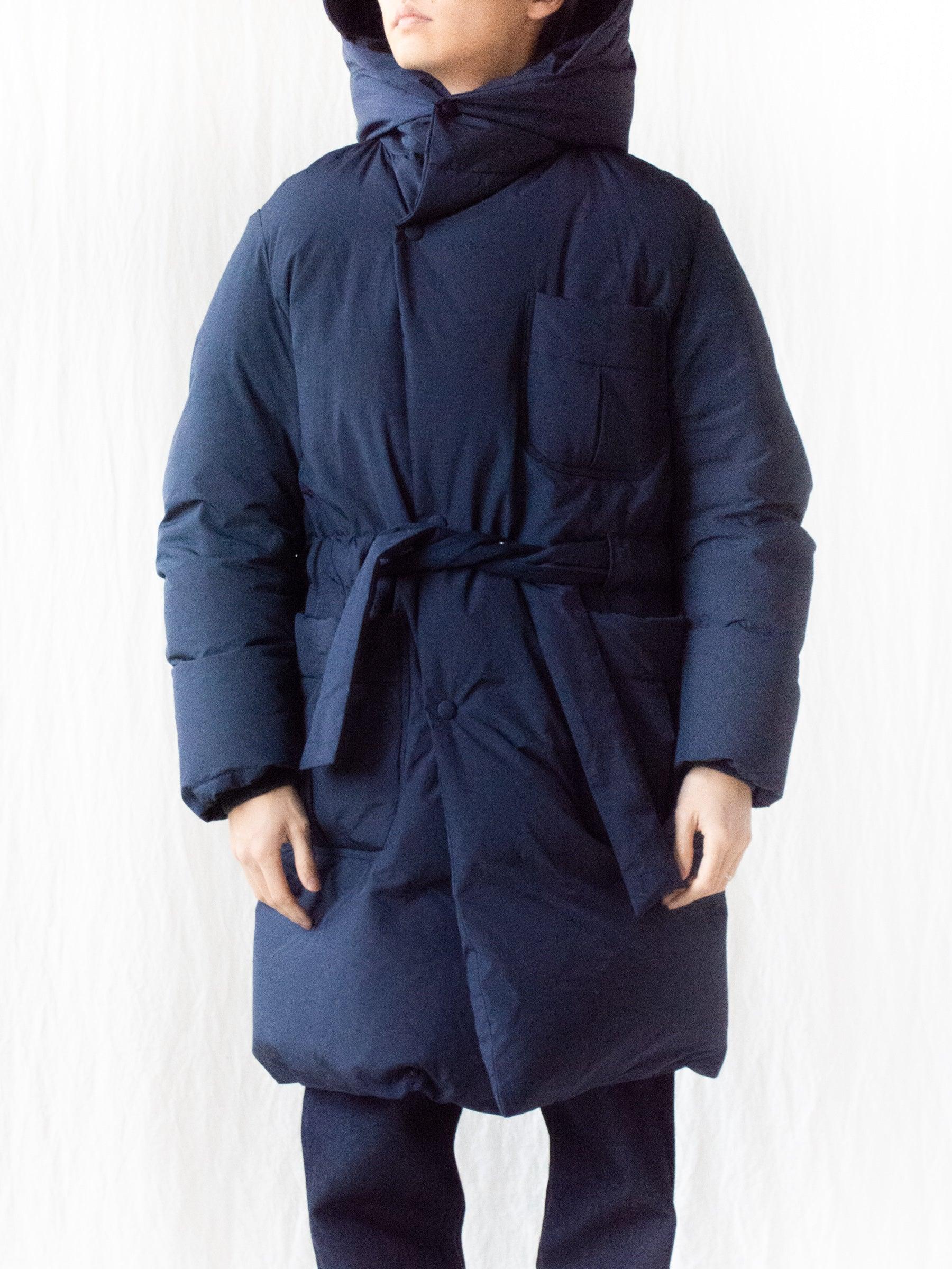 Namu Shop - Document Down Robe Hooded Coat - Navy