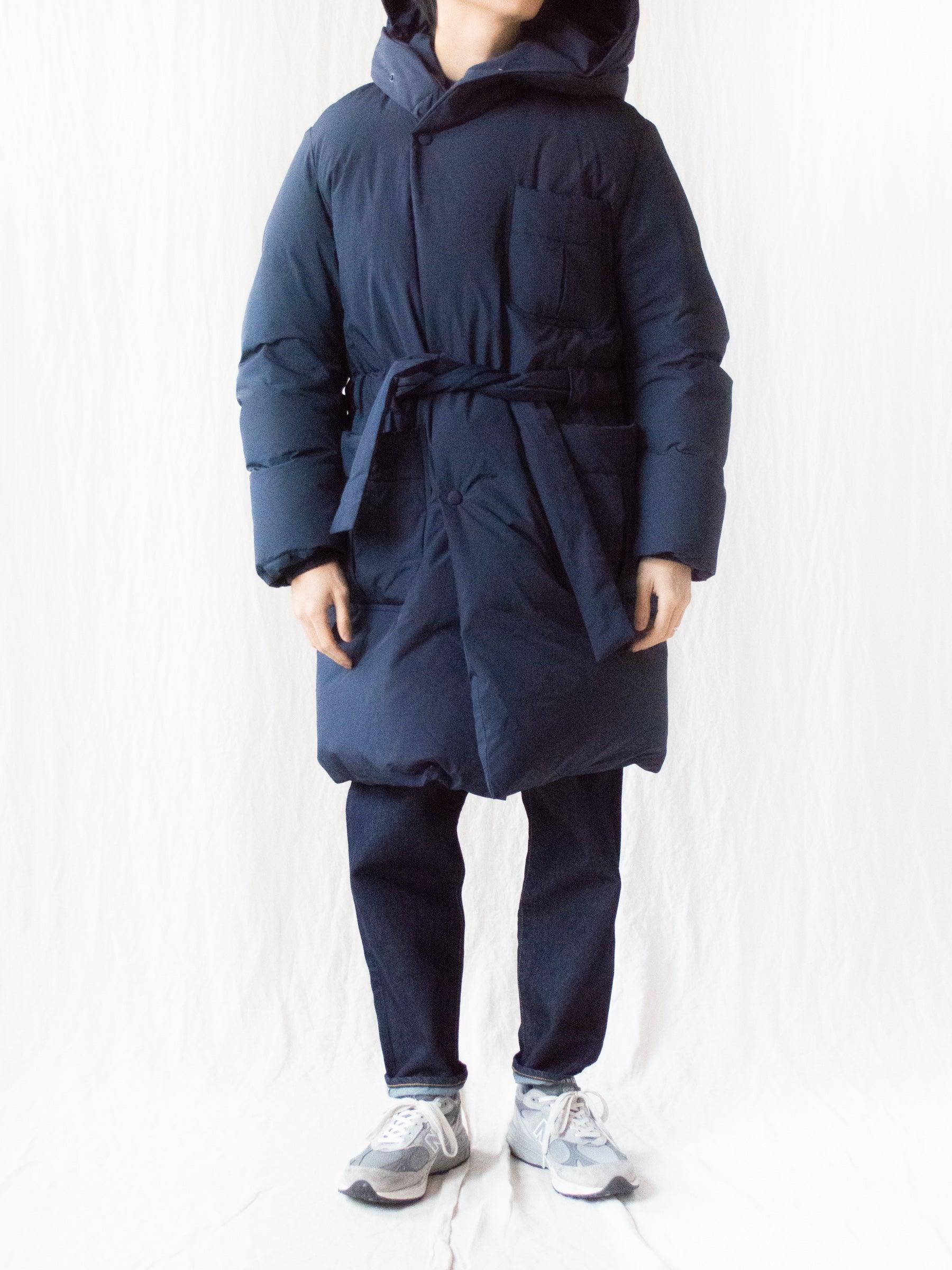 Namu Shop - Document Down Robe Hooded Coat - Navy