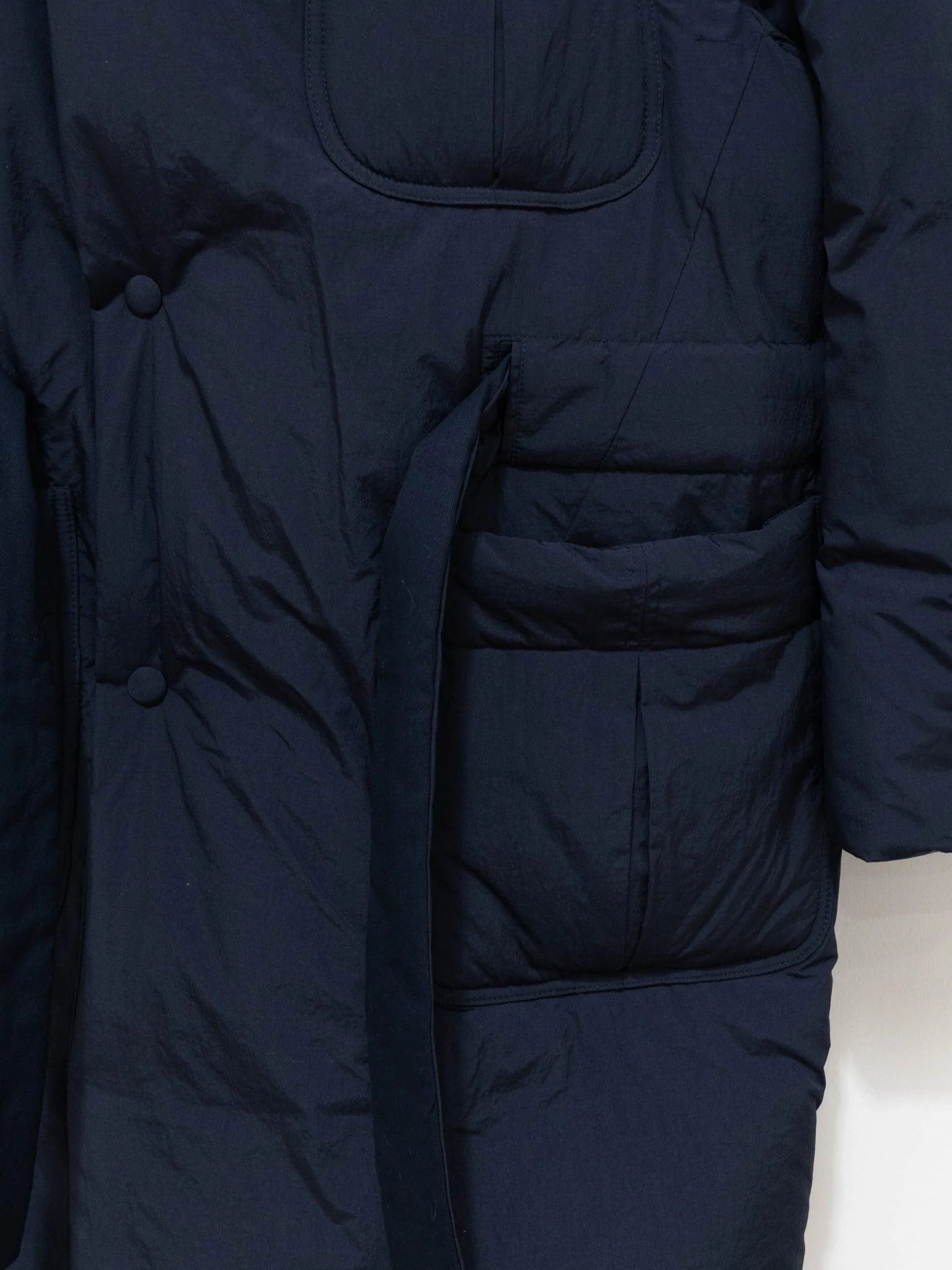 Namu Shop - Document Down Robe Hooded Coat - Navy