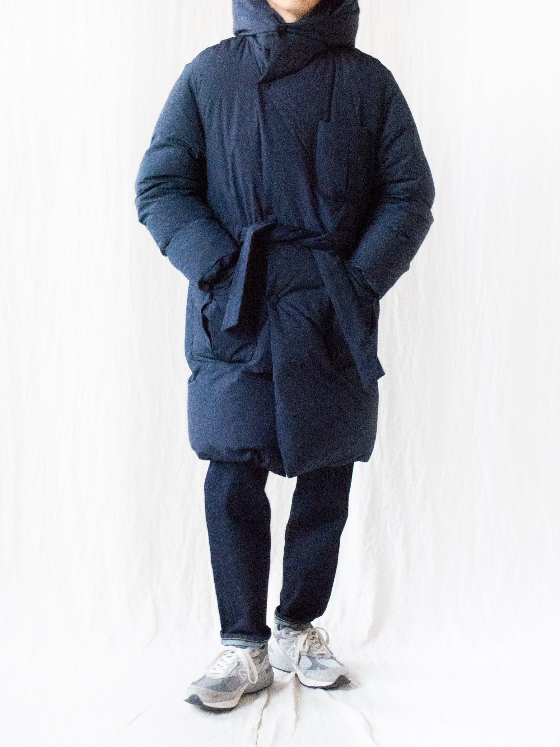 Namu Shop - Document Down Robe Hooded Coat - Navy