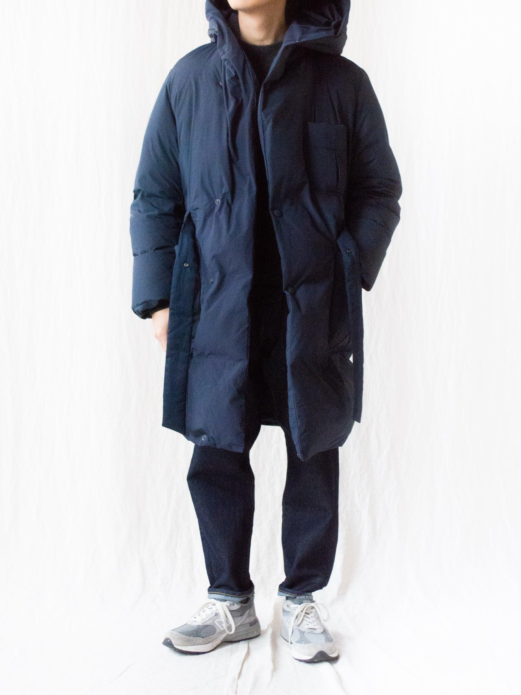 Namu Shop - Document Down Robe Hooded Coat - Navy