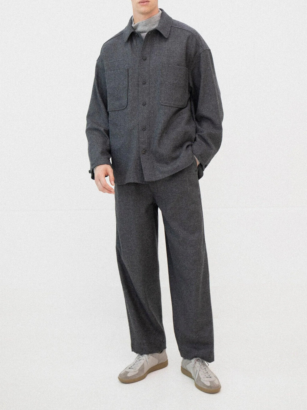 Namu Shop - Document English Wool Tucked Trousers - Gray