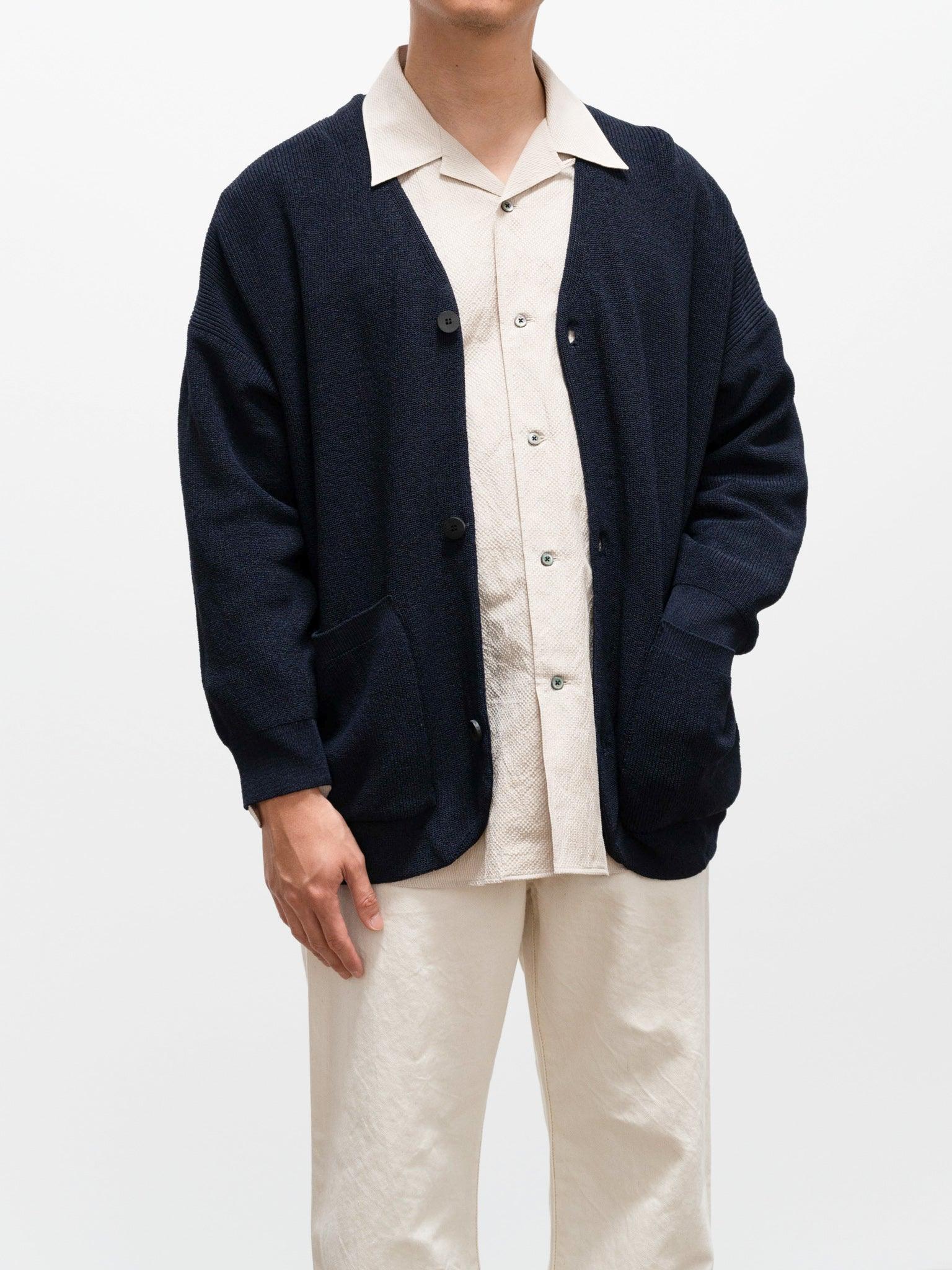Namu Shop - Document Hanji Paper Relaxed Cardigan - Navy