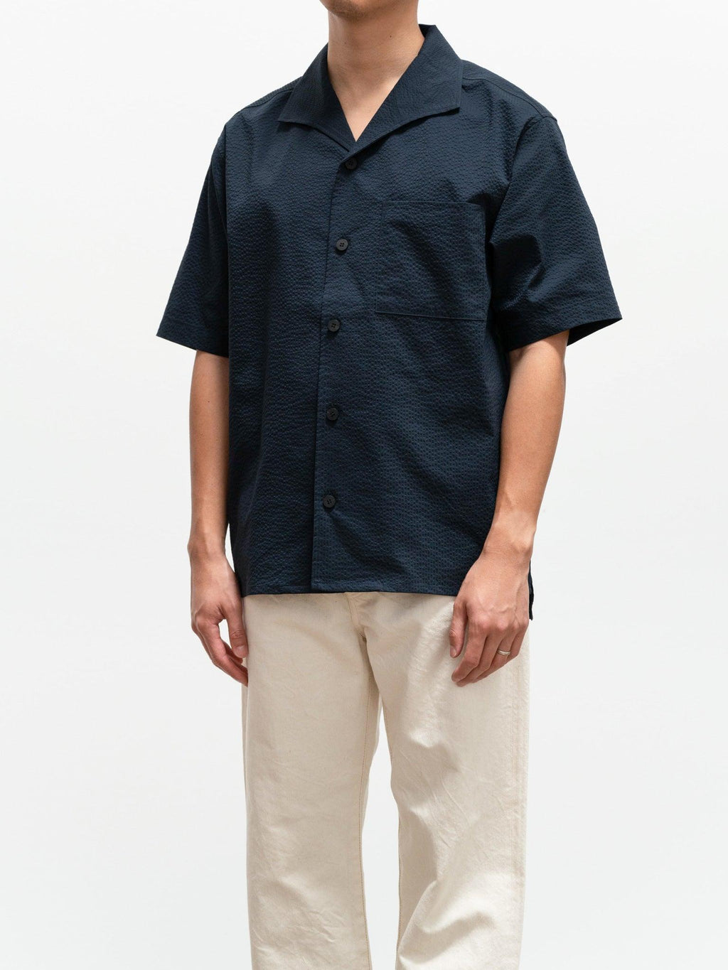 Namu Shop - Document Seersucker Handkerchief Shirt - Navy