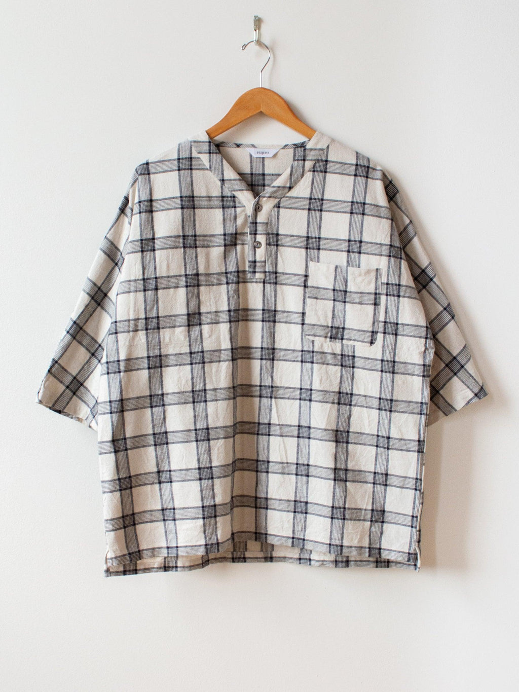 Namu Shop - Fujito Henley Neck Shirt - White Check