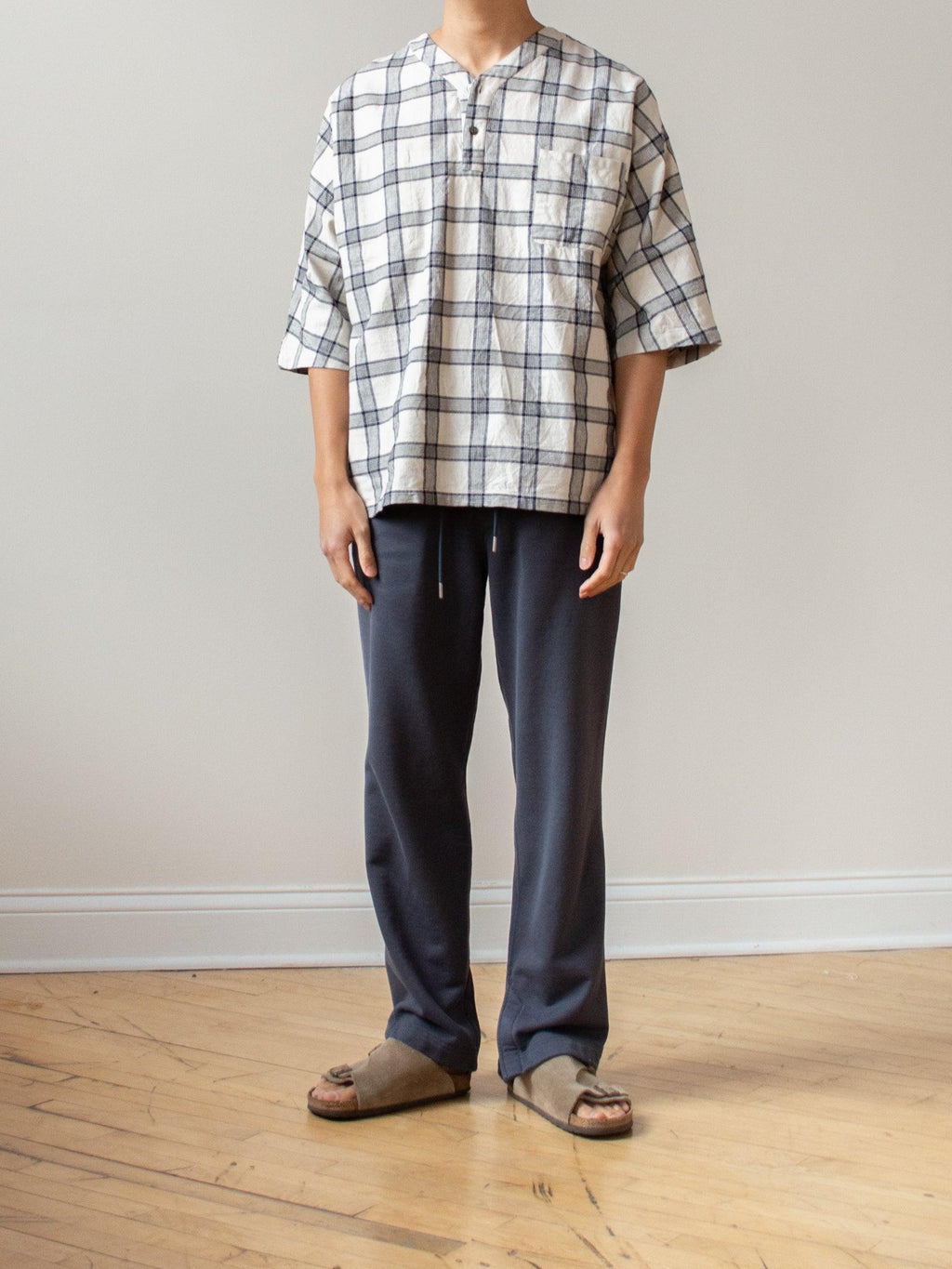 Namu Shop - Fujito Henley Neck Shirt - White Check