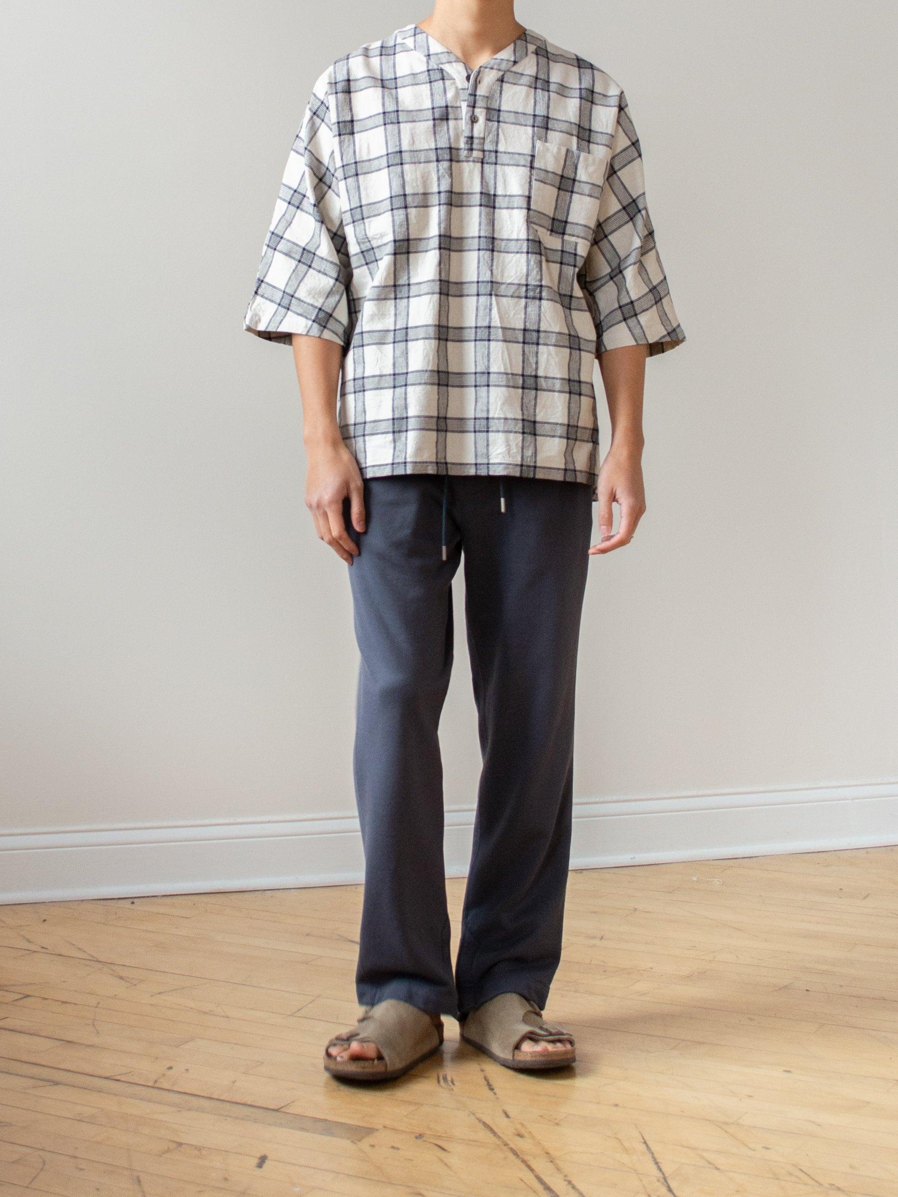 Namu Shop - Fujito Henley Neck Shirt - White Check