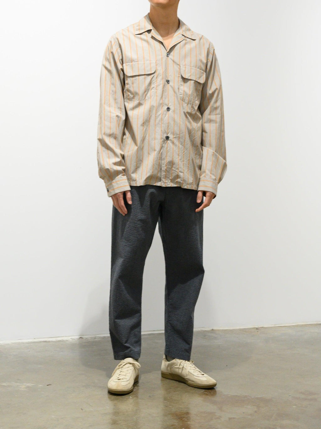 Namu Shop - Fujito Open Collar Shirt - Orange Stripe