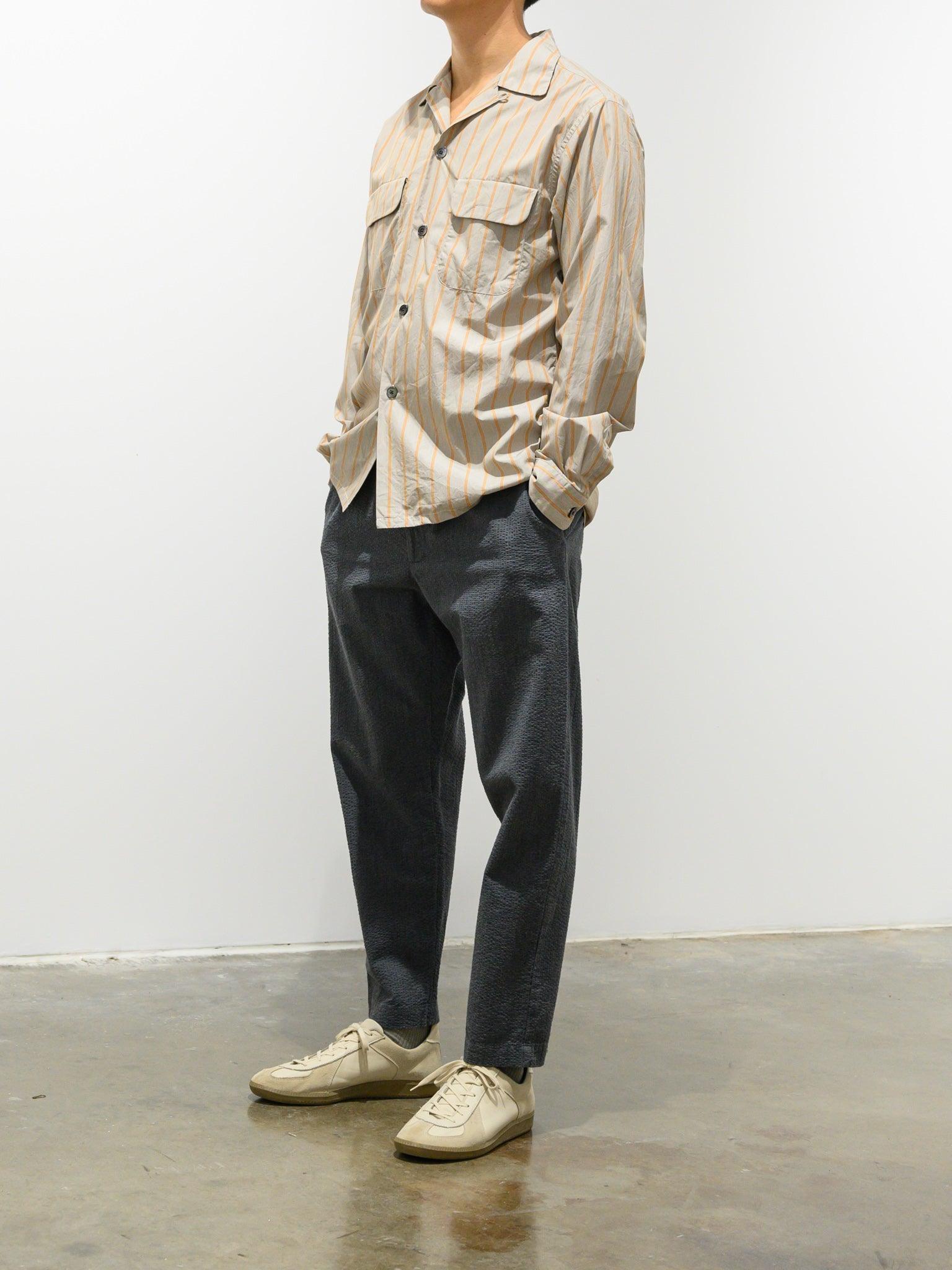 Namu Shop - Fujito Open Collar Shirt - Orange Stripe
