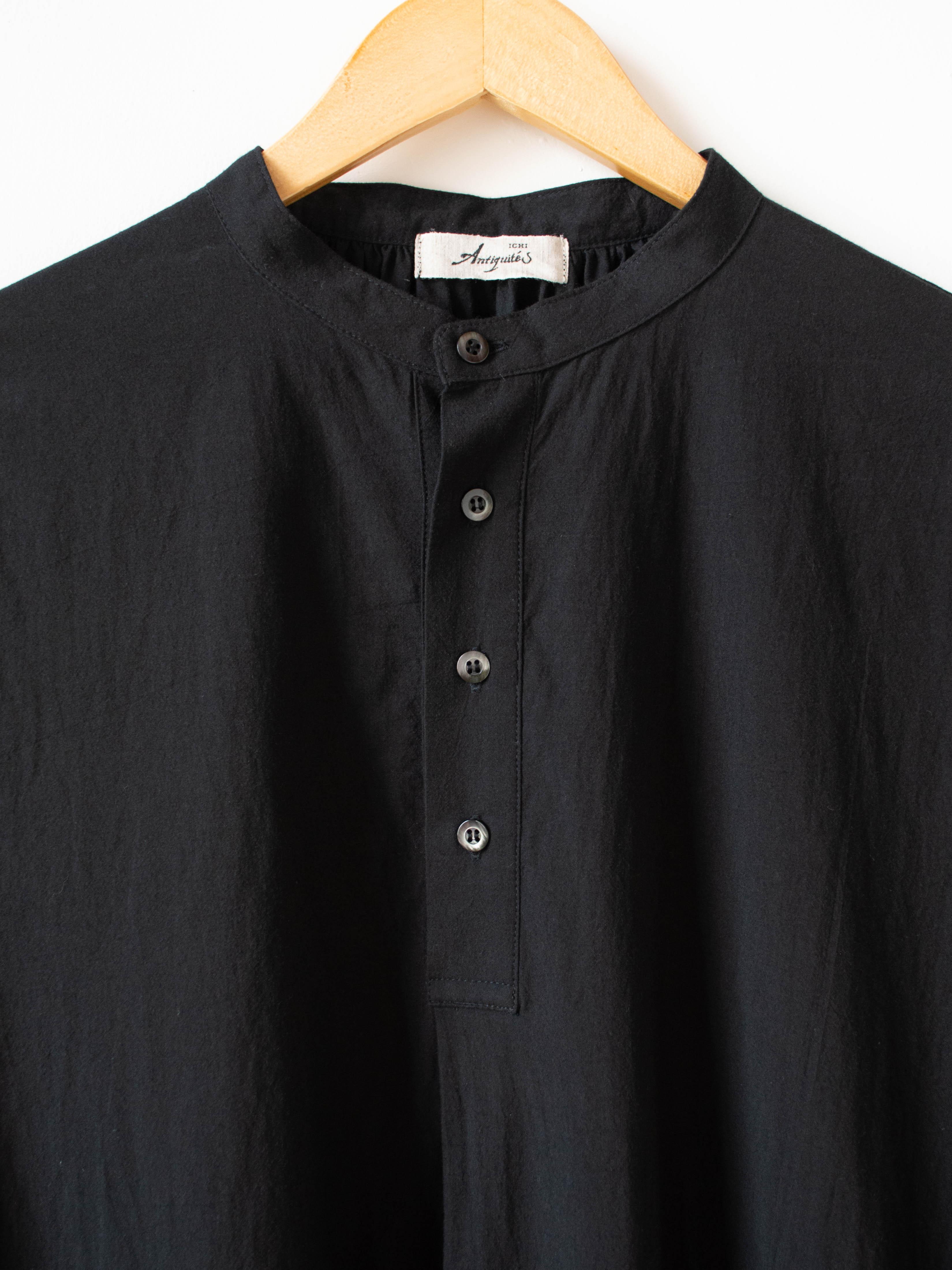 Namu Shop - Ichi Antiquites Azumadaki Band Collar Shirt Dress - Black