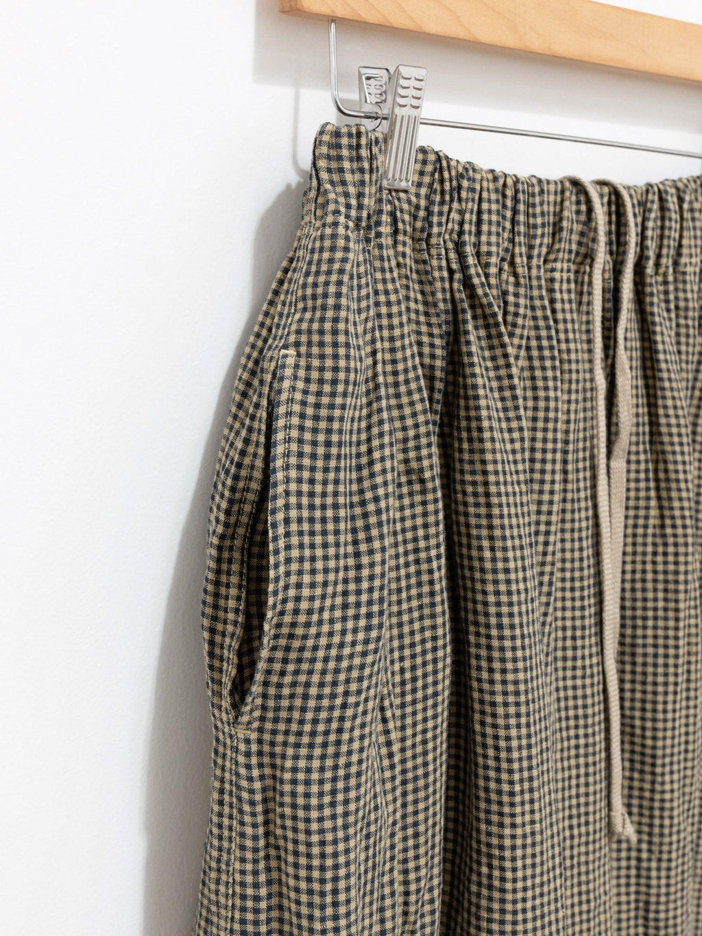 Namu Shop - Ichi Antiquites Azumadaki Linen Gingham Skirt - Beige/Navy