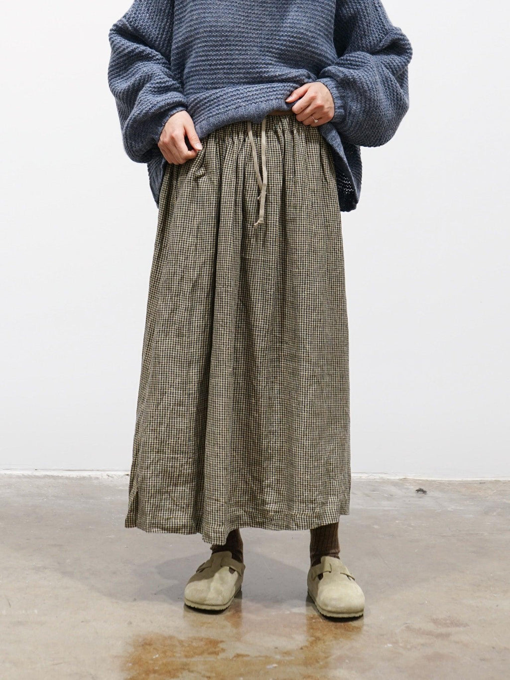 Namu Shop - Ichi Antiquites Azumadaki Linen Gingham Skirt - Beige/Navy