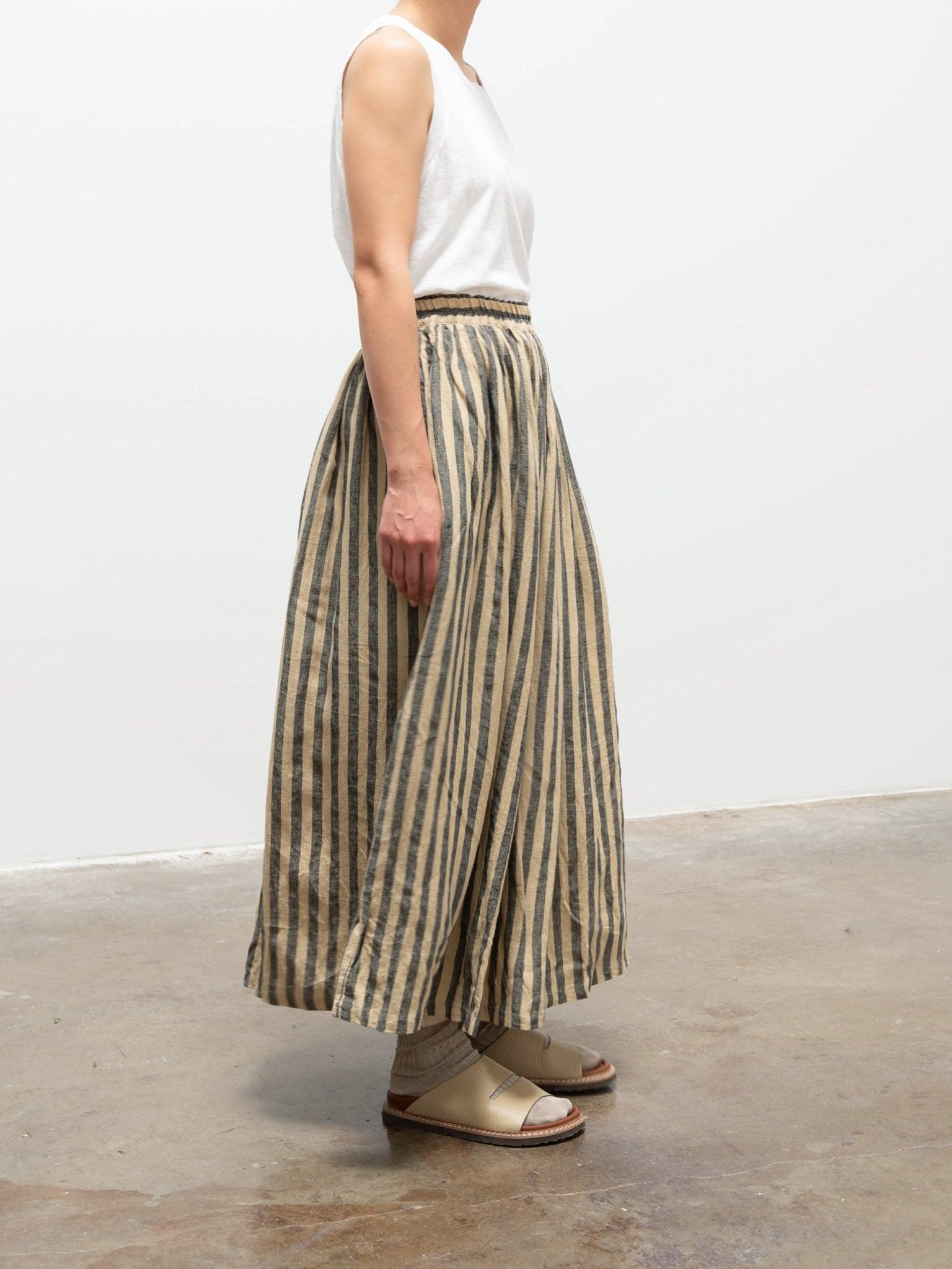 Namu Shop - Ichi Antiquites Azumadaki Stripe Skirt - Beige x Blue