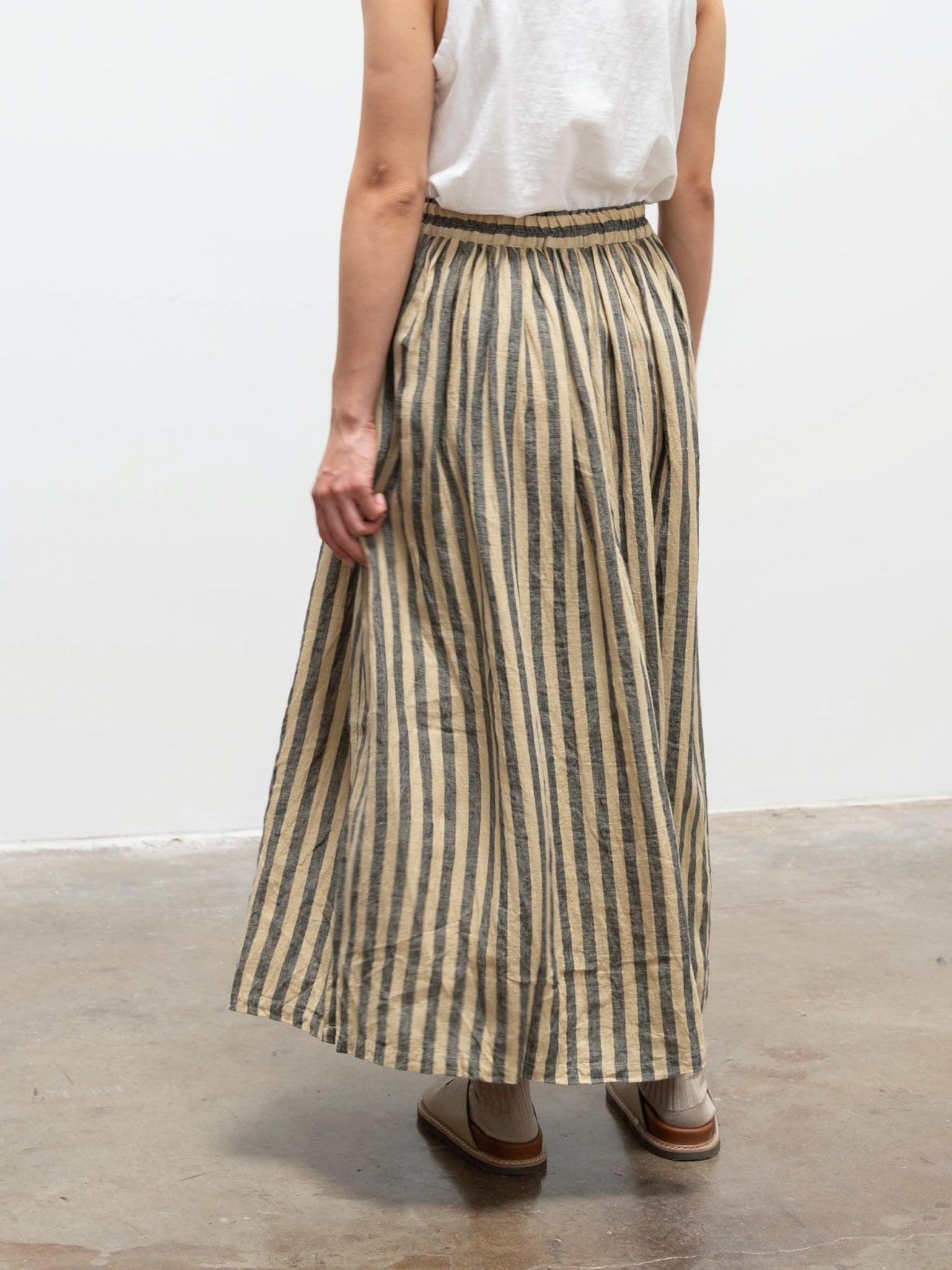 Namu Shop - Ichi Antiquites Azumadaki Stripe Skirt - Beige x Blue