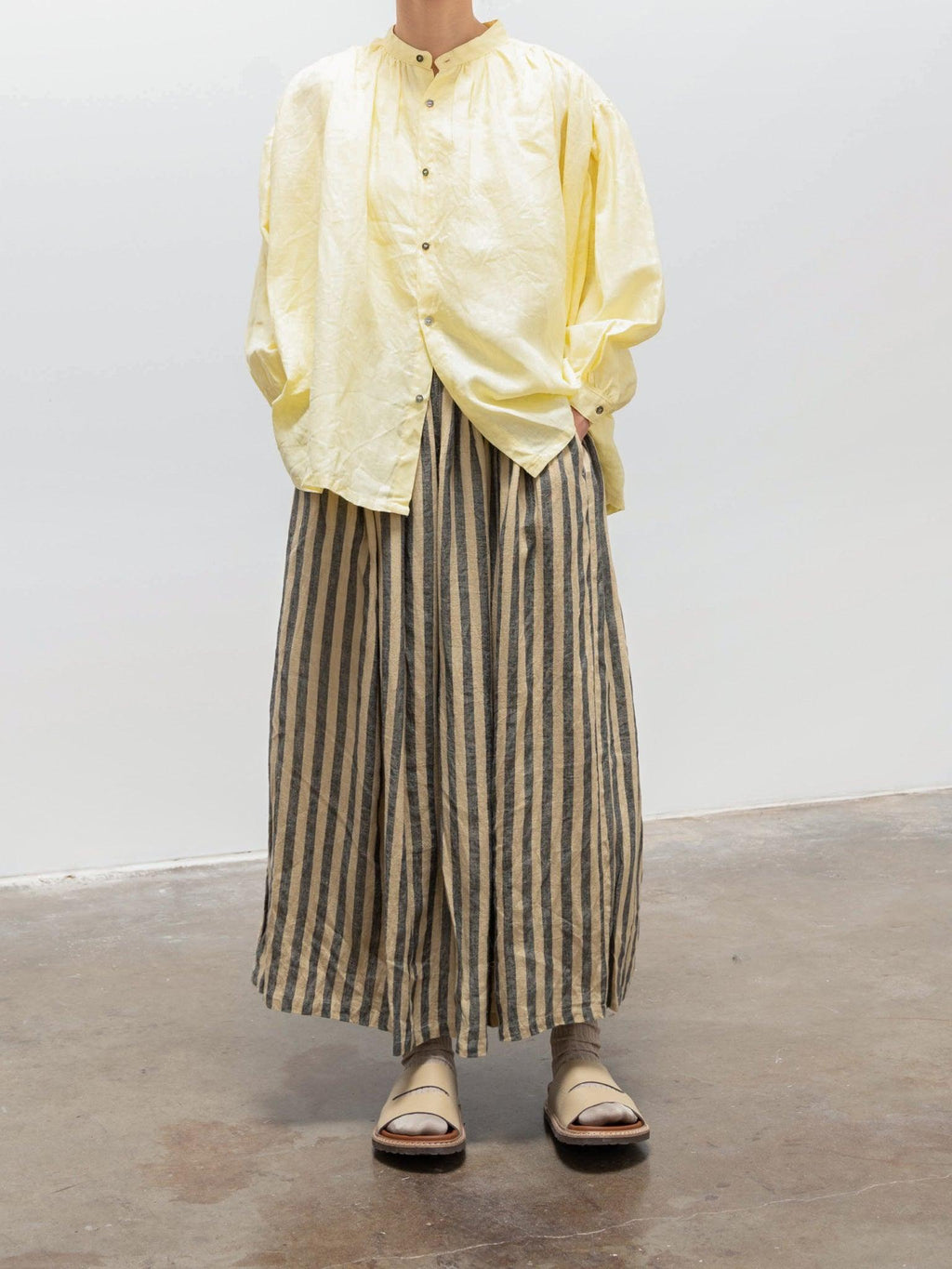 Namu Shop - Ichi Antiquites Azumadaki Stripe Skirt - Beige x Blue