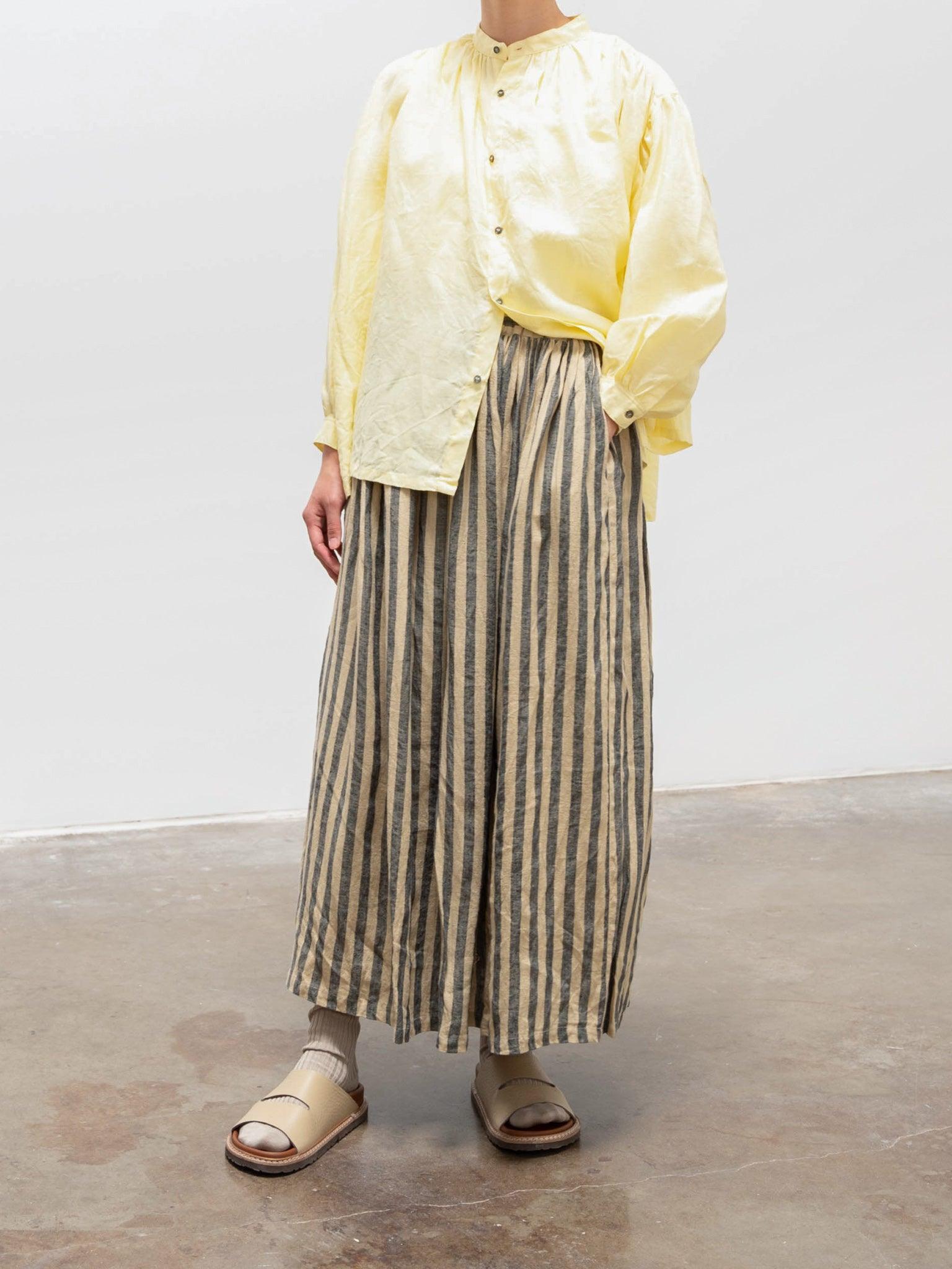 Namu Shop - Ichi Antiquites Azumadaki Stripe Skirt - Beige x Blue