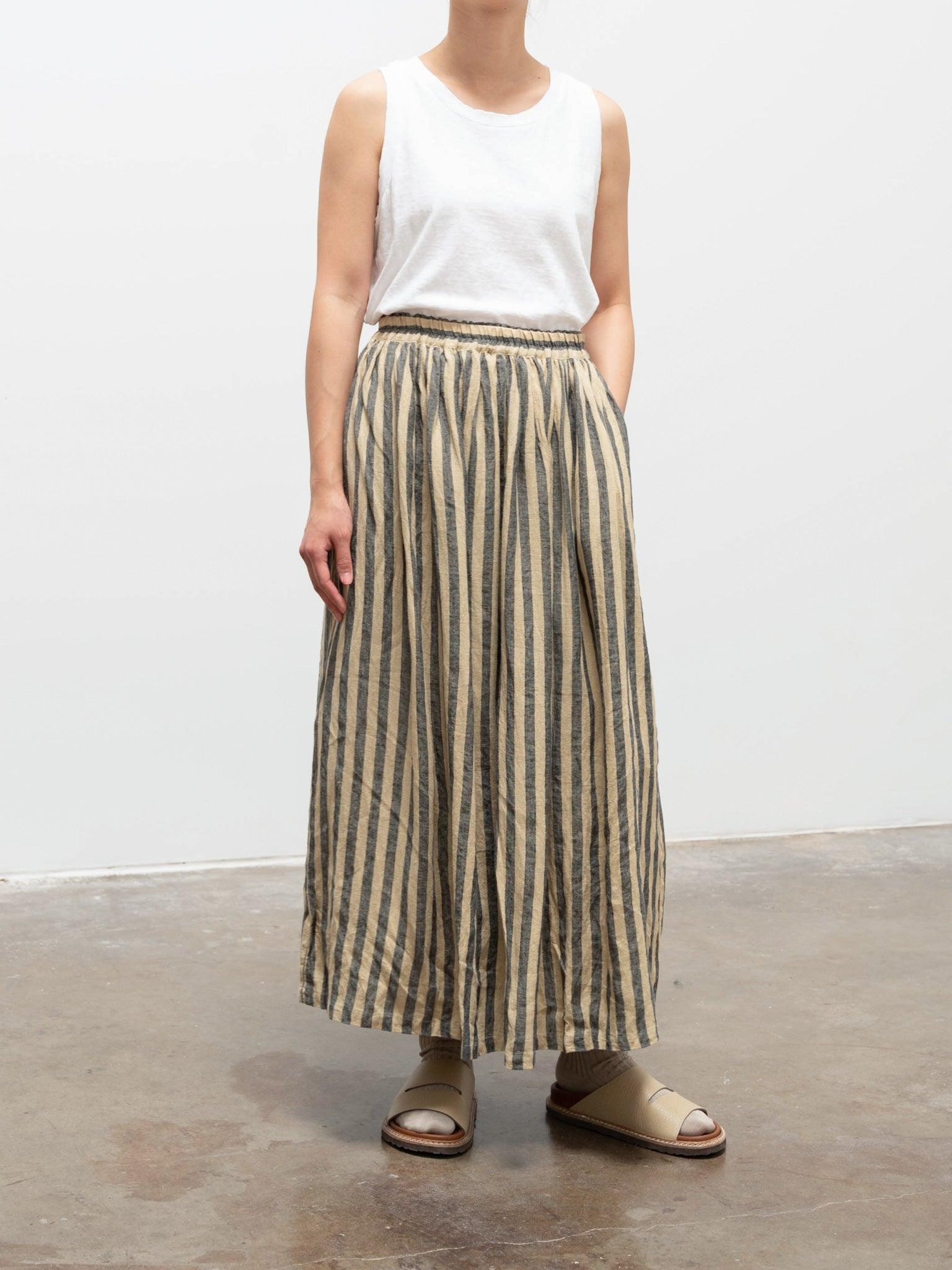 Namu Shop - Ichi Antiquites Azumadaki Stripe Skirt - Beige x Blue