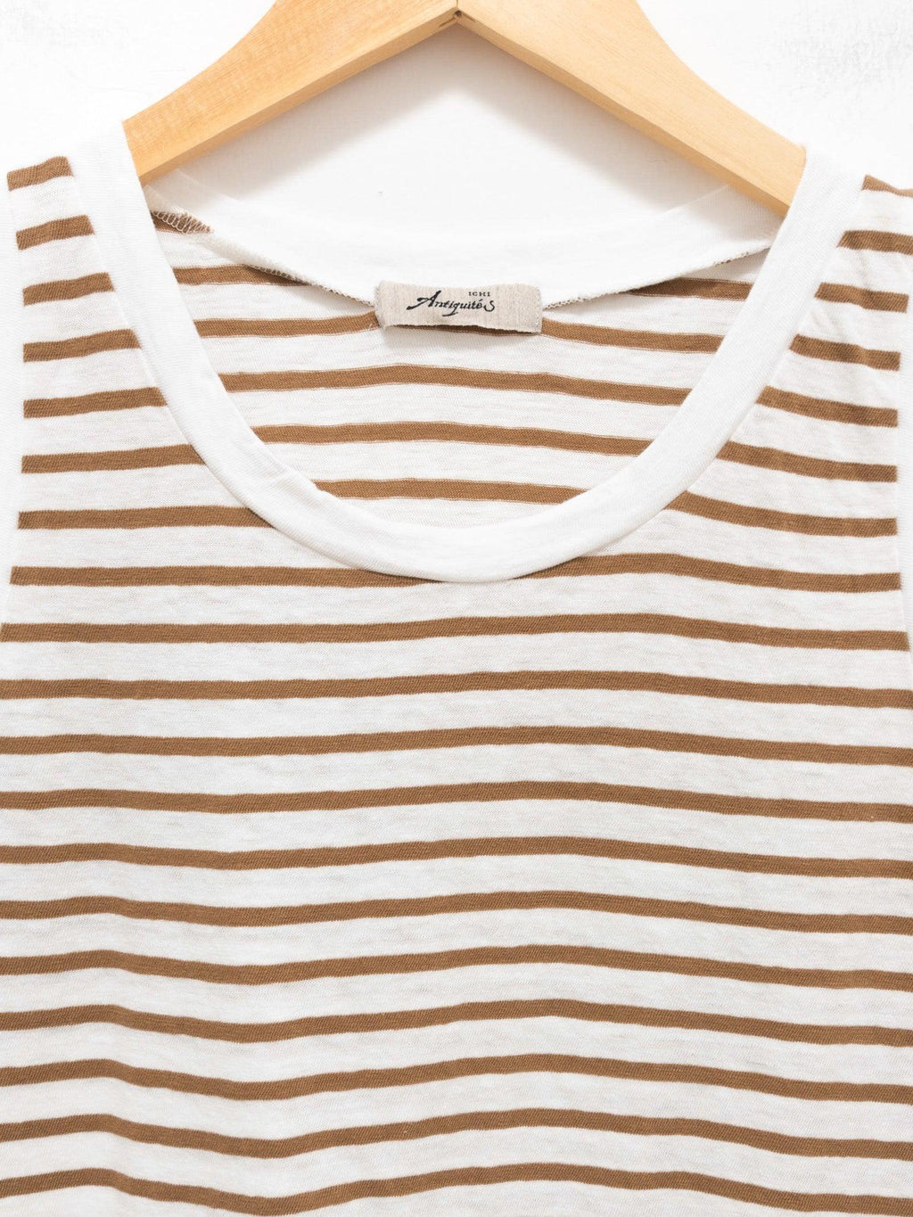 Namu Shop - Ichi Antiquites Border Cotton Jersey Tank Top - White x Camel