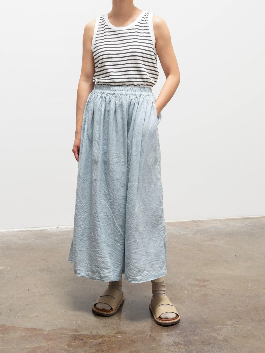 Namu Shop - Ichi Antiquites Border Cotton Jersey Tank Top - White x Charcoal