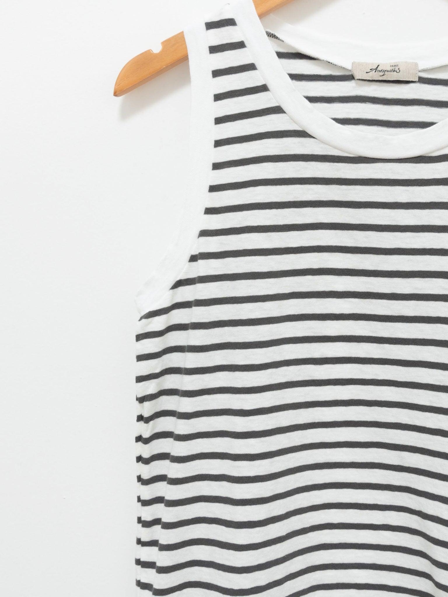 Namu Shop - Ichi Antiquites Border Cotton Jersey Tank Top - White x Charcoal