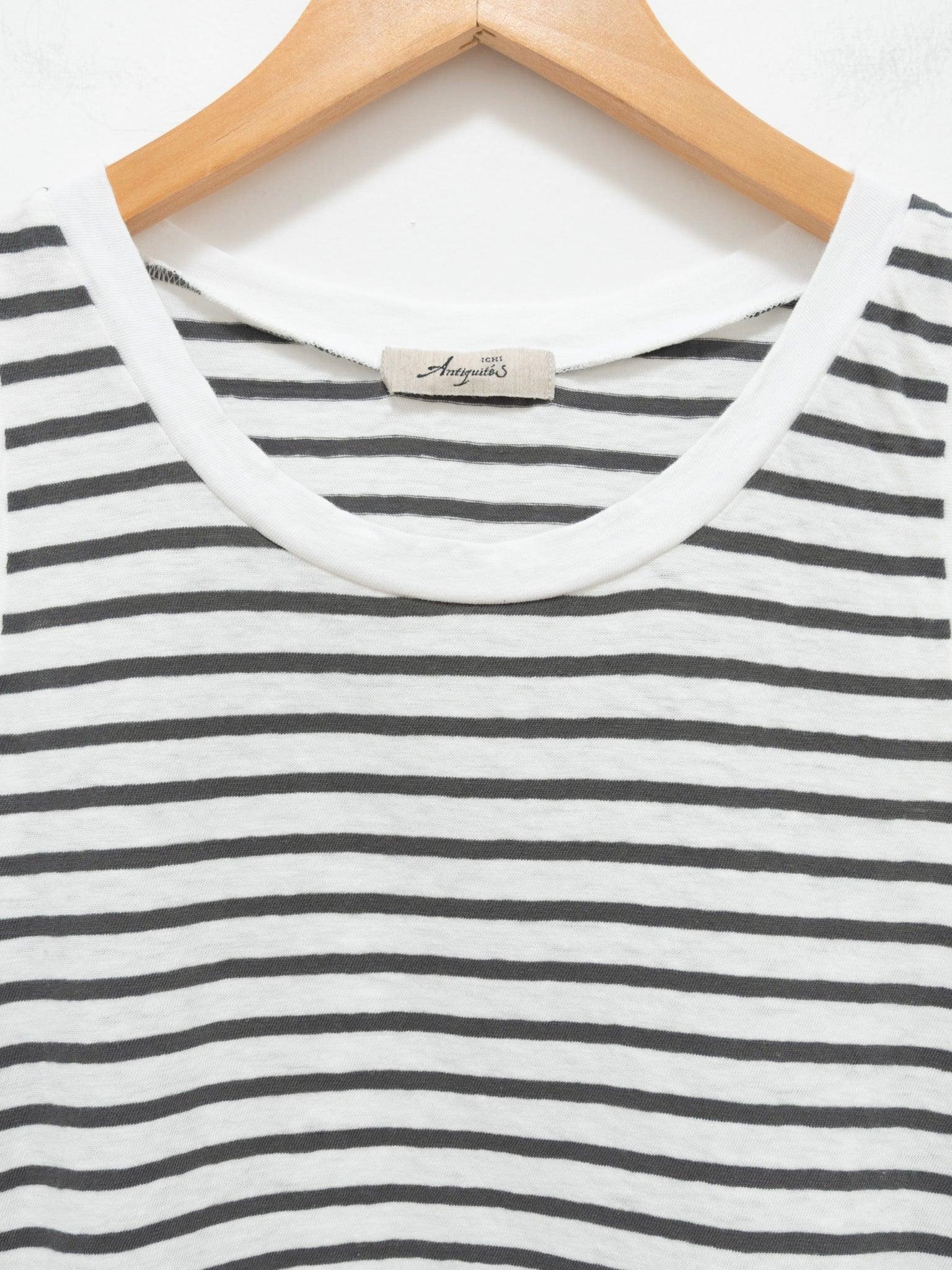 Namu Shop - Ichi Antiquites Border Cotton Jersey Tank Top - White x Charcoal