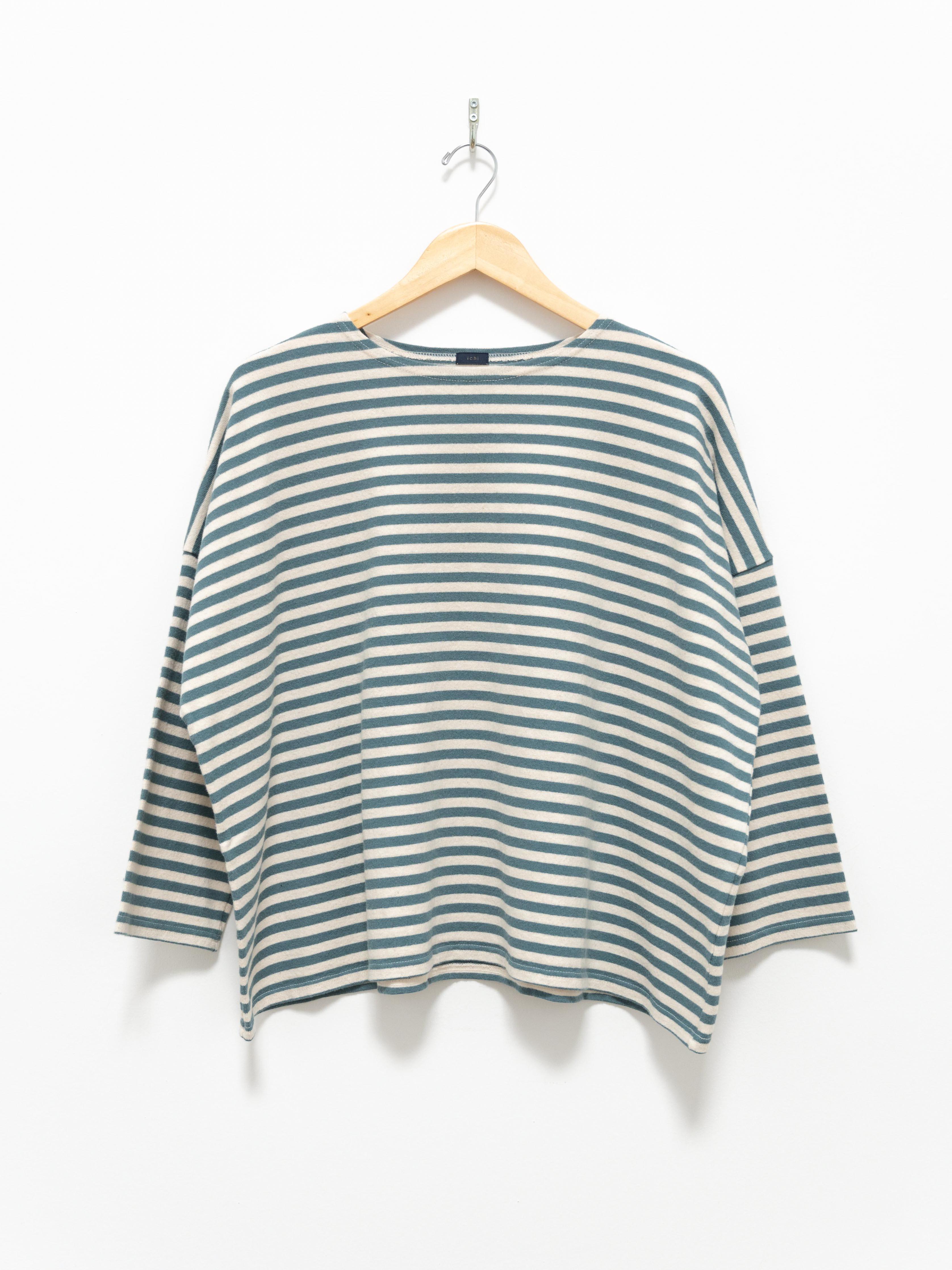 Namu Shop - Ichi Antiquites Brushed Border Wide Knit - Natural x Green/Teal