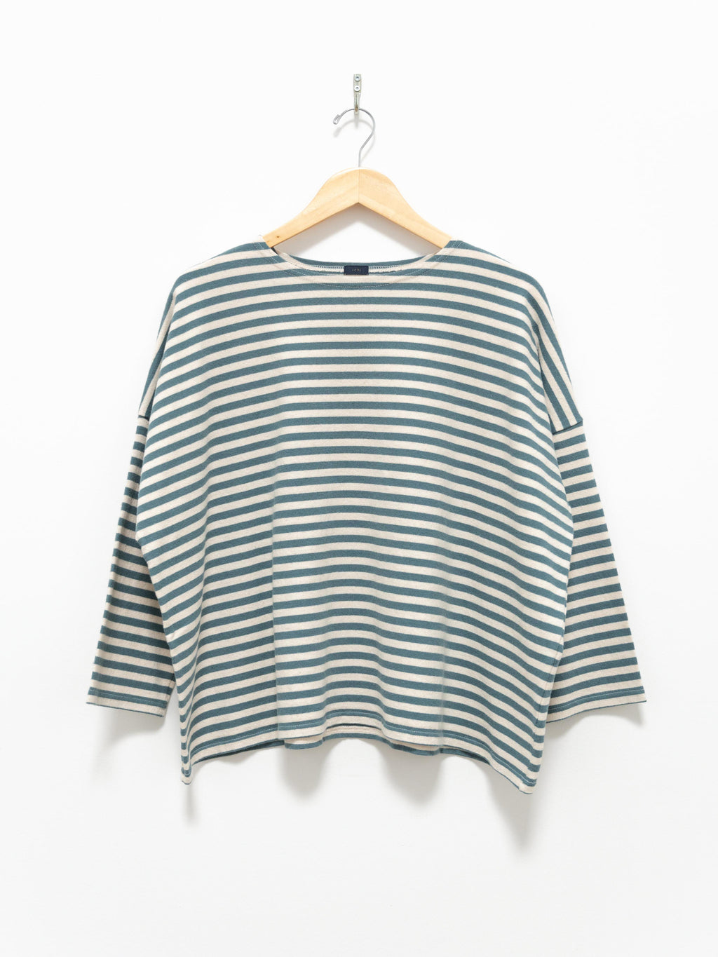 Namu Shop - Ichi Antiquites Brushed Border Wide Knit - Natural x Green/Teal