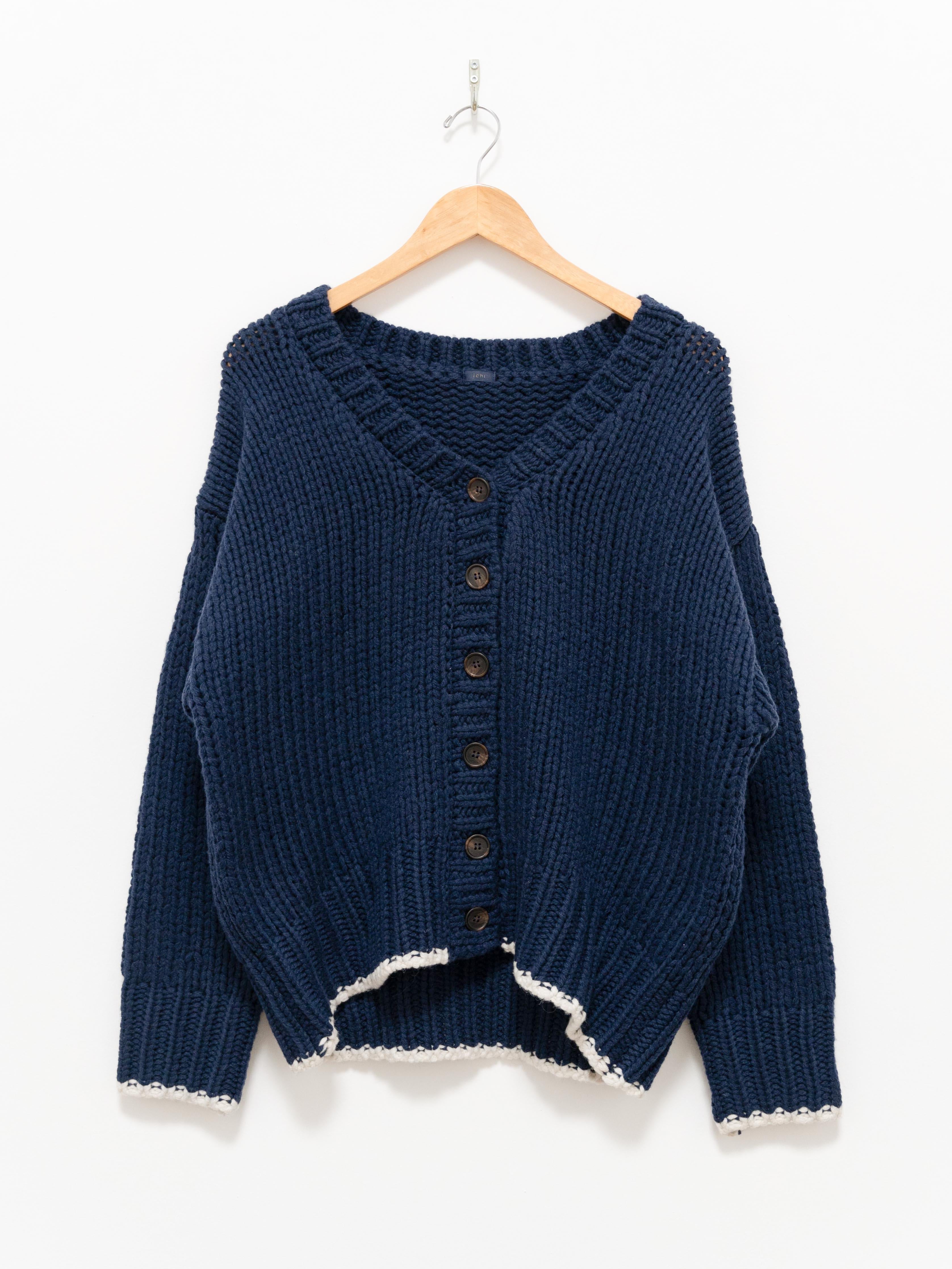 Chunky Wool Cardigan - Navy x White