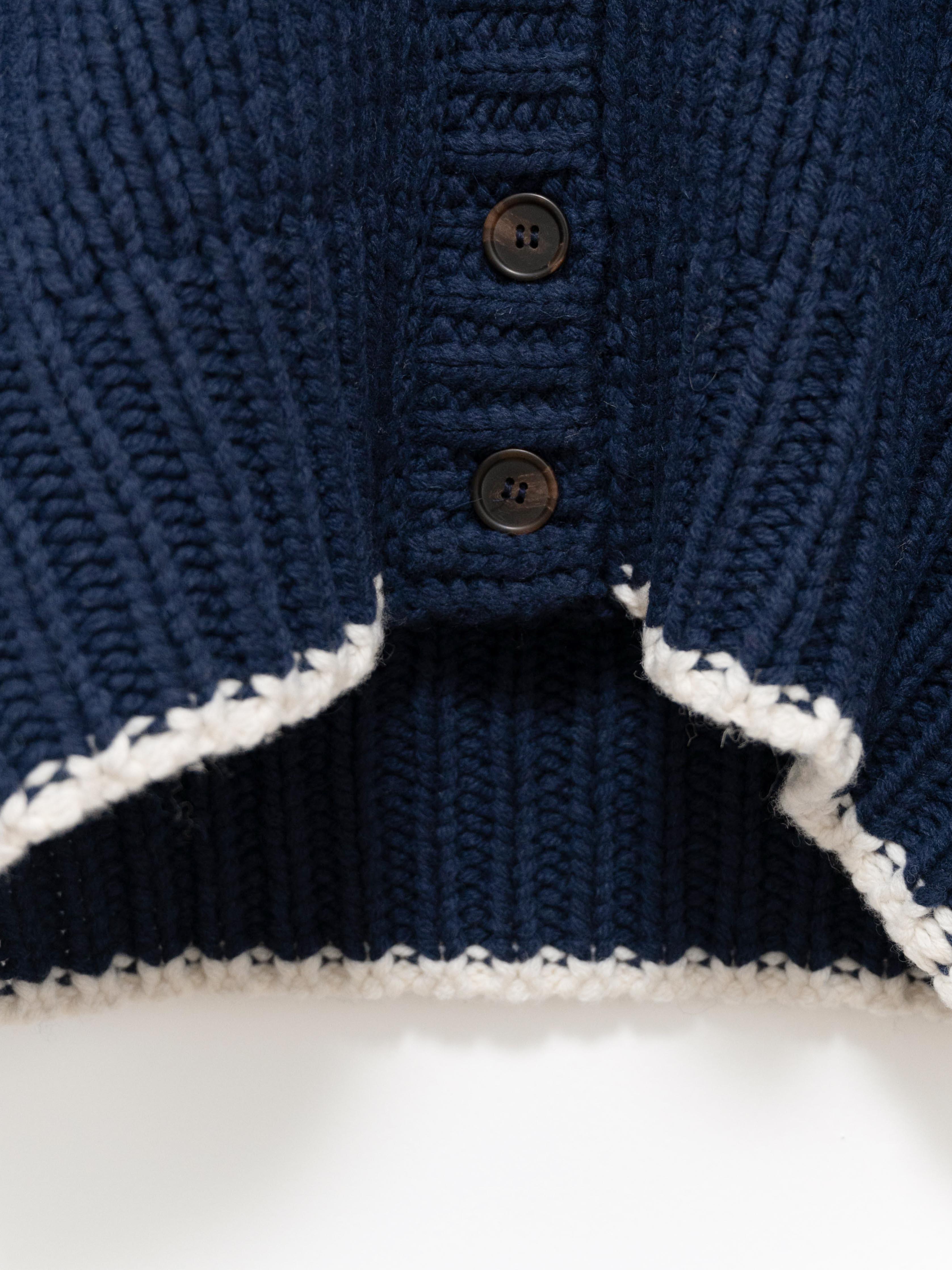 Namu Shop - Ichi Antiquites Chunky Wool Cardigan - Navy x White