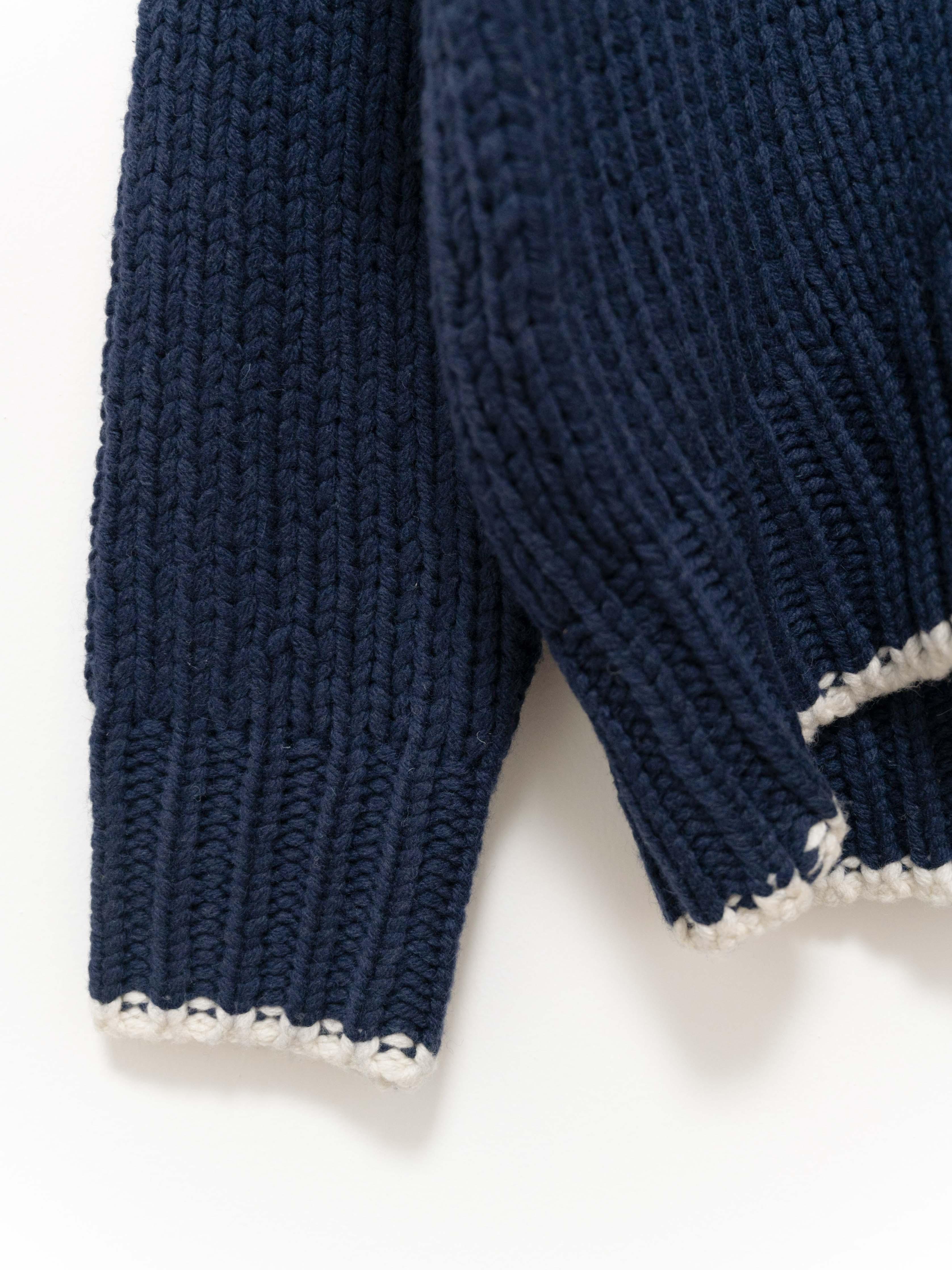 Namu Shop - Ichi Antiquites Chunky Wool Cardigan - Navy x White