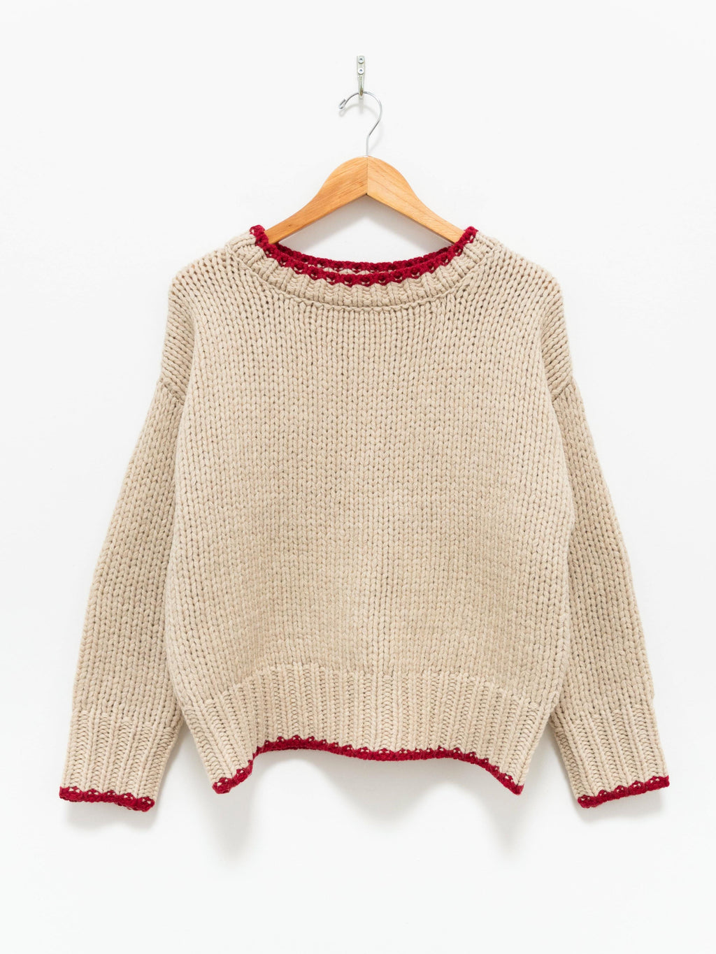 Namu Shop - Ichi Antiquites Chunky Wool Crewneck Knit - Natural x Red