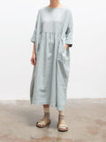 Namu Shop - Ichi Antiquites Co/Li Gather Dress - Mint Blue