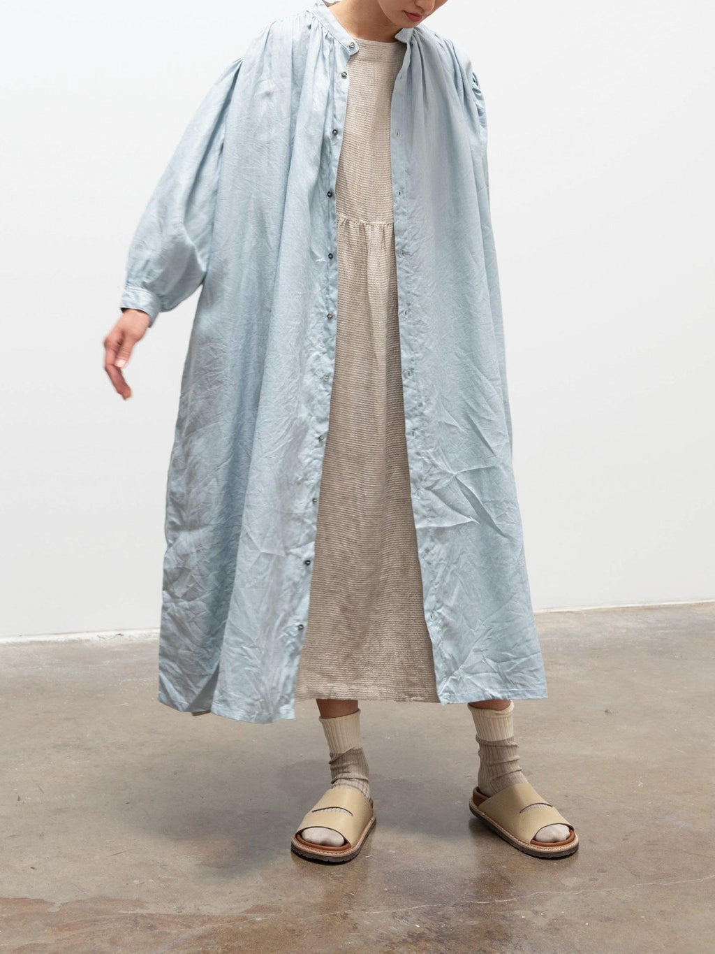 Namu Shop - Ichi Antiquites Color Linen Dress - Light Blue