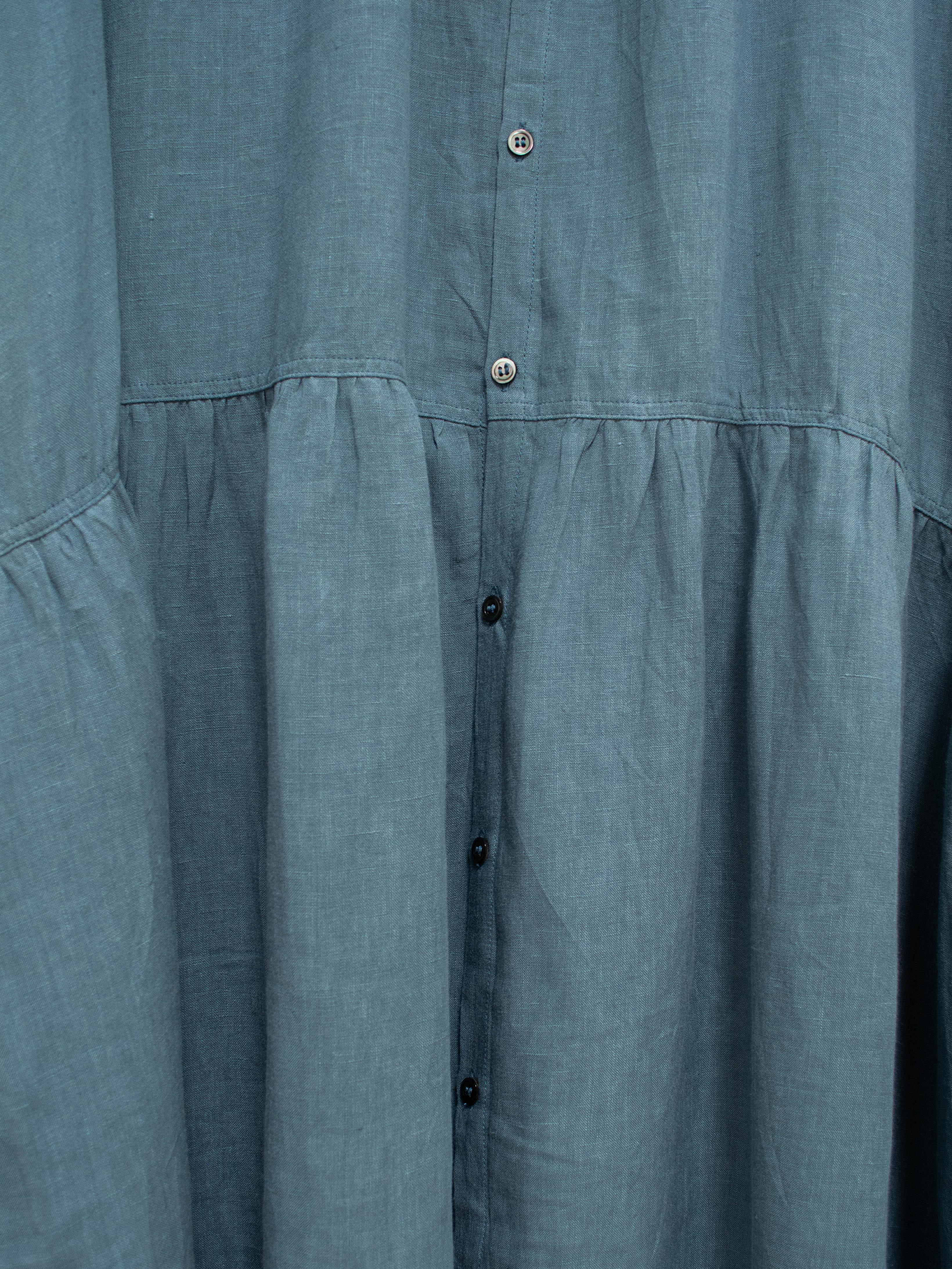 Namu Shop - Ichi Antiquites Color Linen Gather Dress - Blue