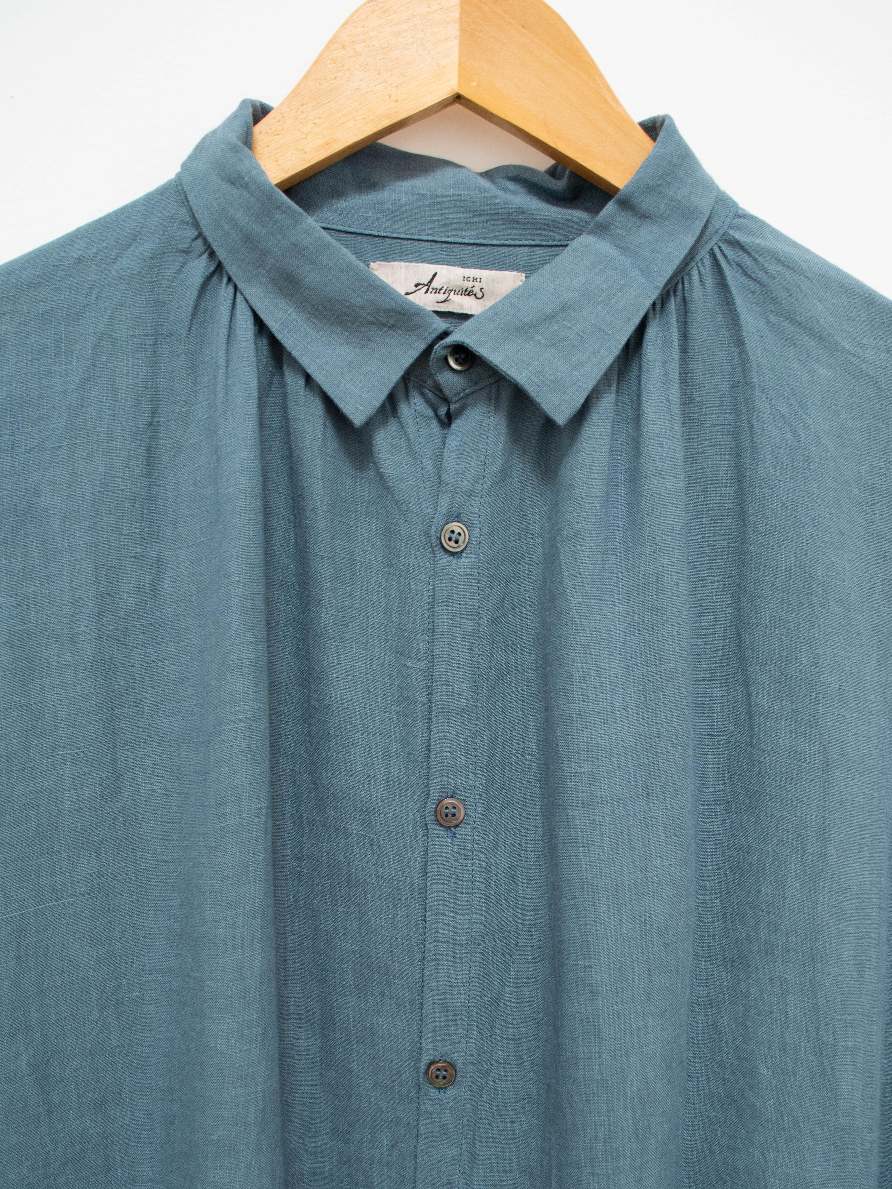 Namu Shop - Ichi Antiquites Color Linen Gather Dress - Blue