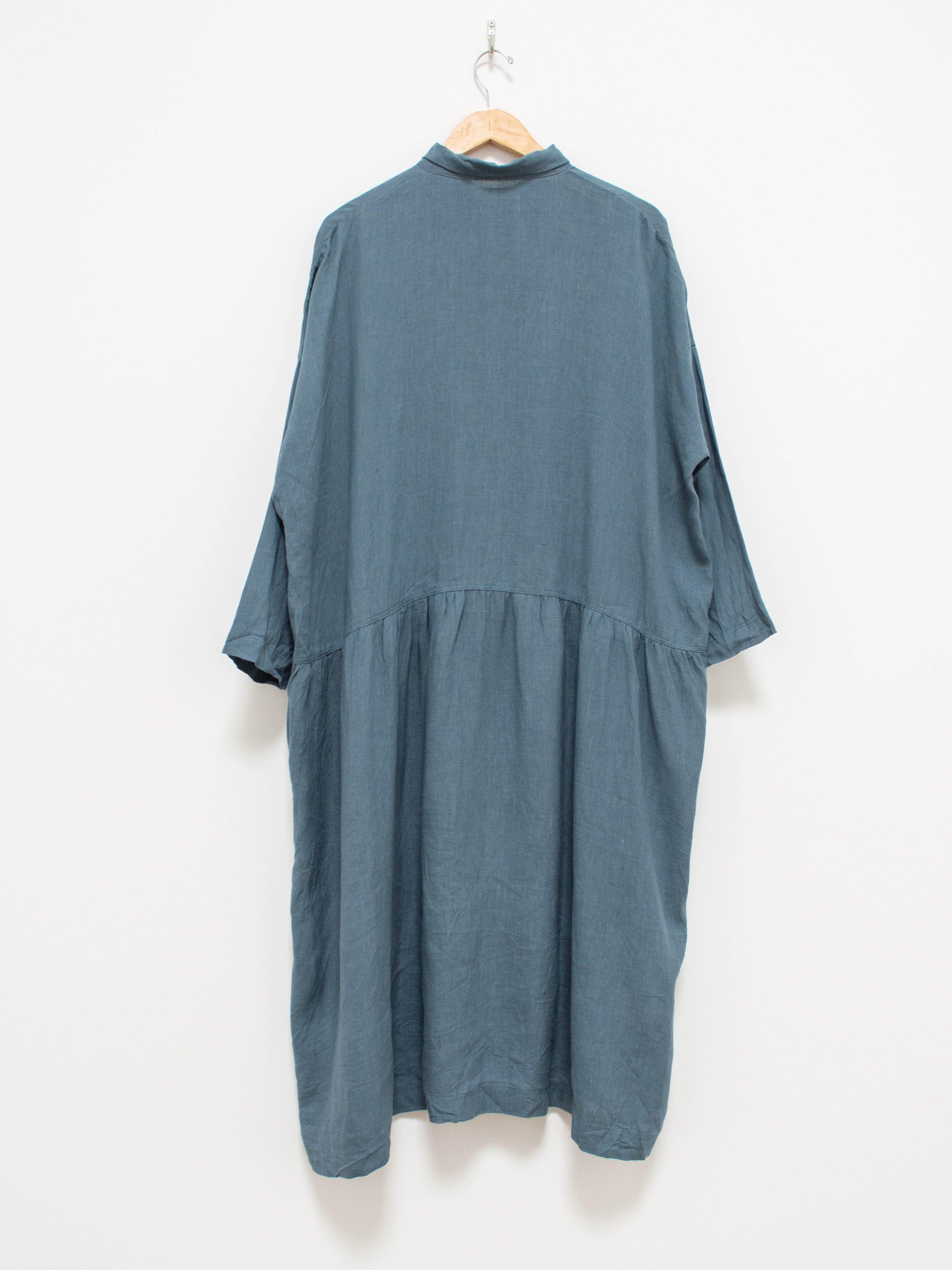 Namu Shop - Ichi Antiquites Color Linen Gather Dress - Blue
