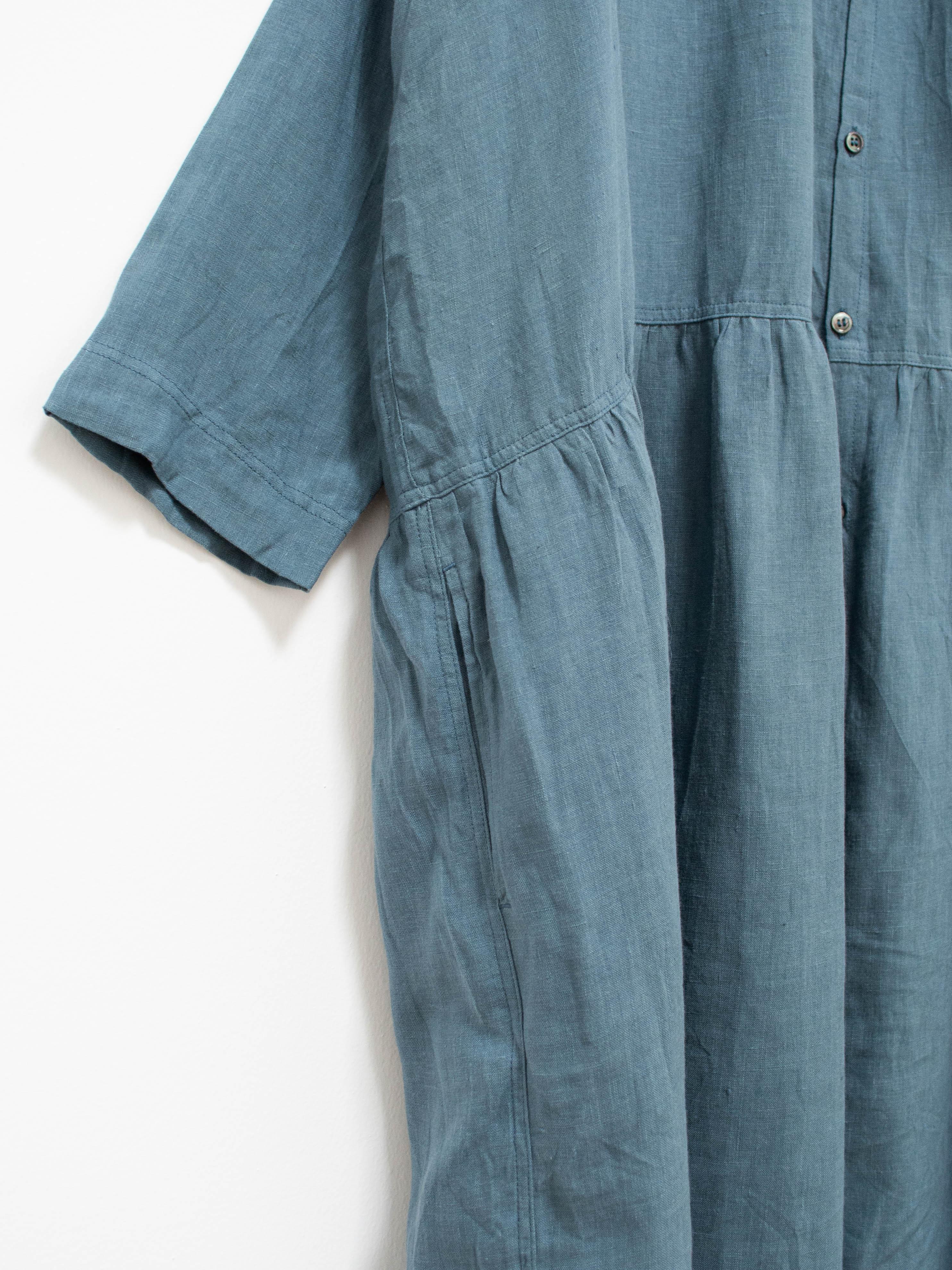 Namu Shop - Ichi Antiquites Color Linen Gather Dress - Blue