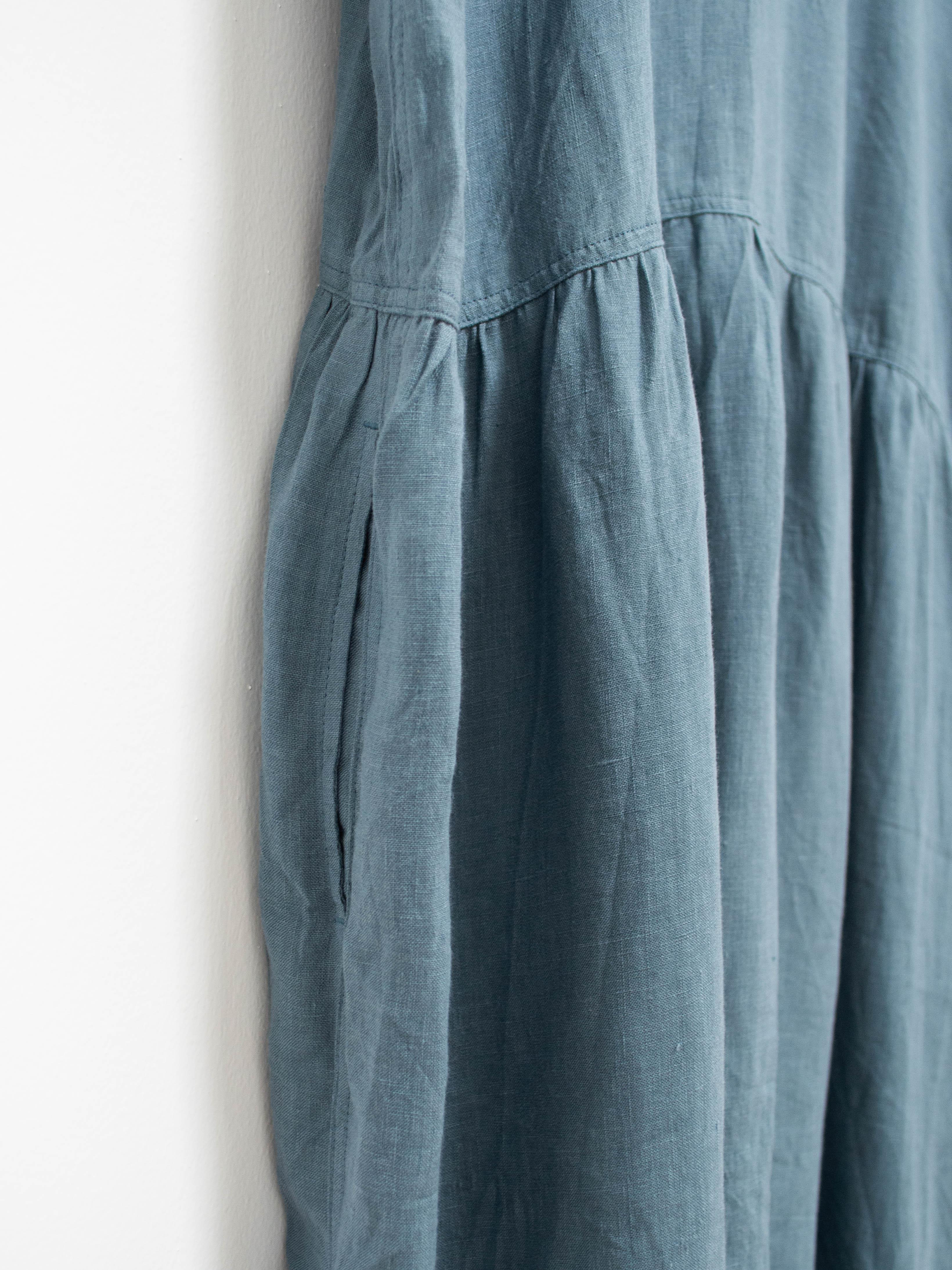 Namu Shop - Ichi Antiquites Color Linen Gather Dress - Blue