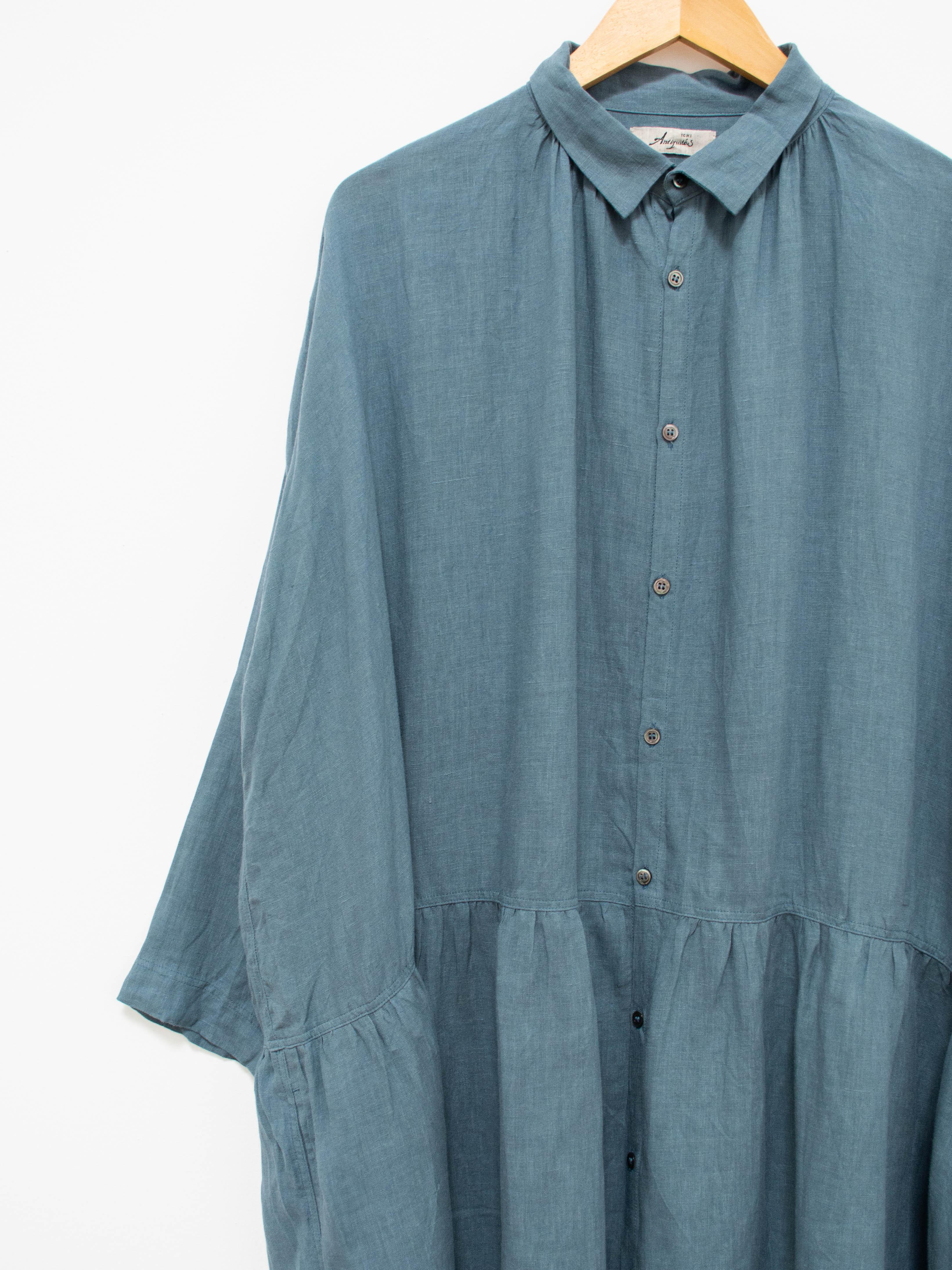 Namu Shop - Ichi Antiquites Color Linen Gather Dress - Blue