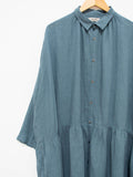 Namu Shop - Ichi Antiquites Color Linen Gather Dress - Blue