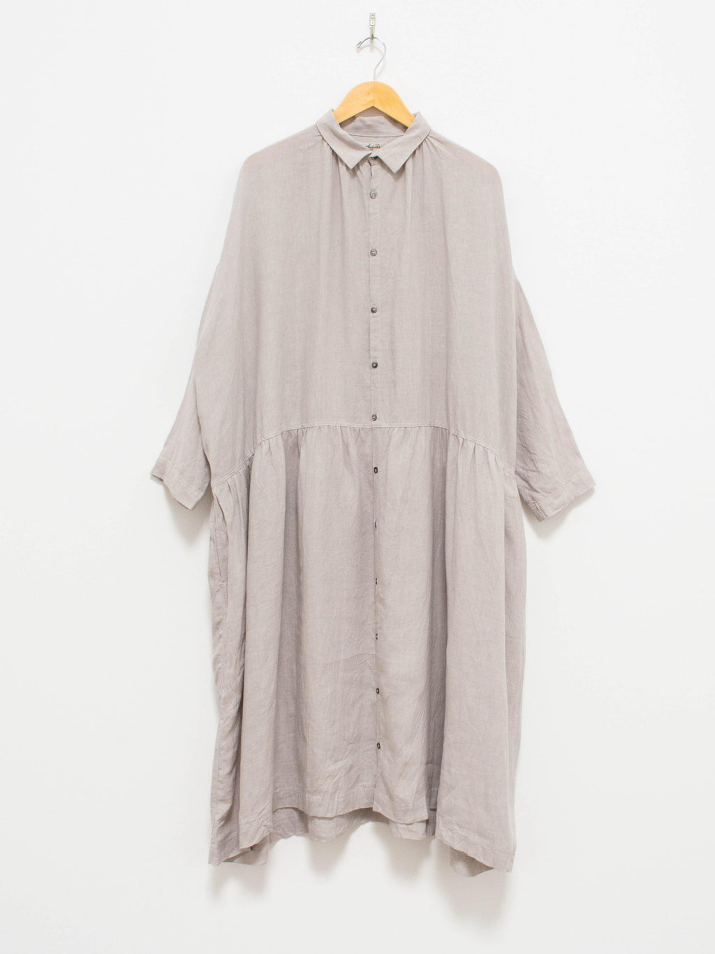 Namu Shop - Ichi Antiquites Color Linen Gather Dress - Light Gray