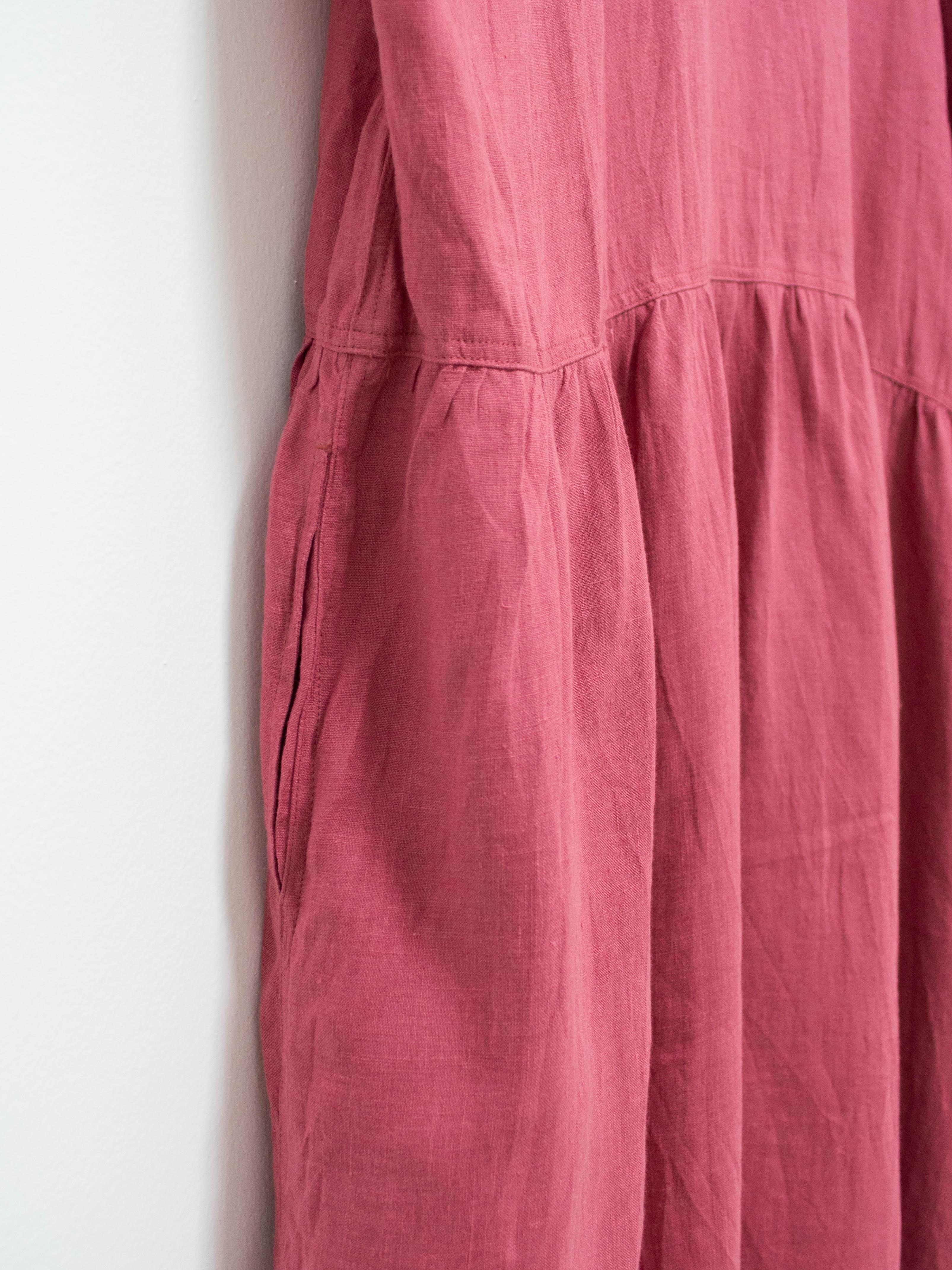 Namu Shop - Ichi Antiquites Color Linen Gather Dress - Pink
